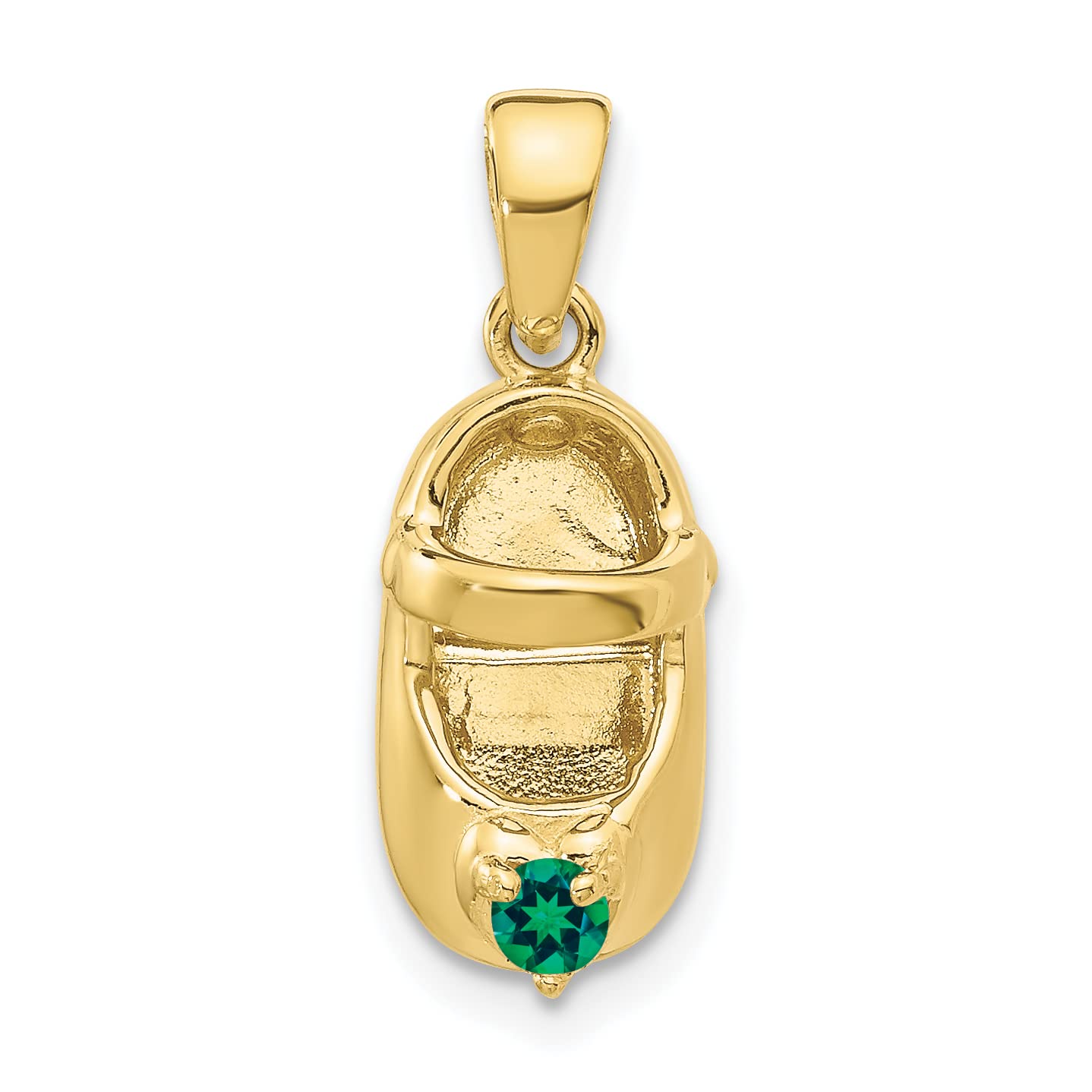10K Yellow Gold 3D May Birthstone Engravable Baby Shoe Charm - Perfect for Baby Showers, Christening Gifts & Keepsake Jewelry