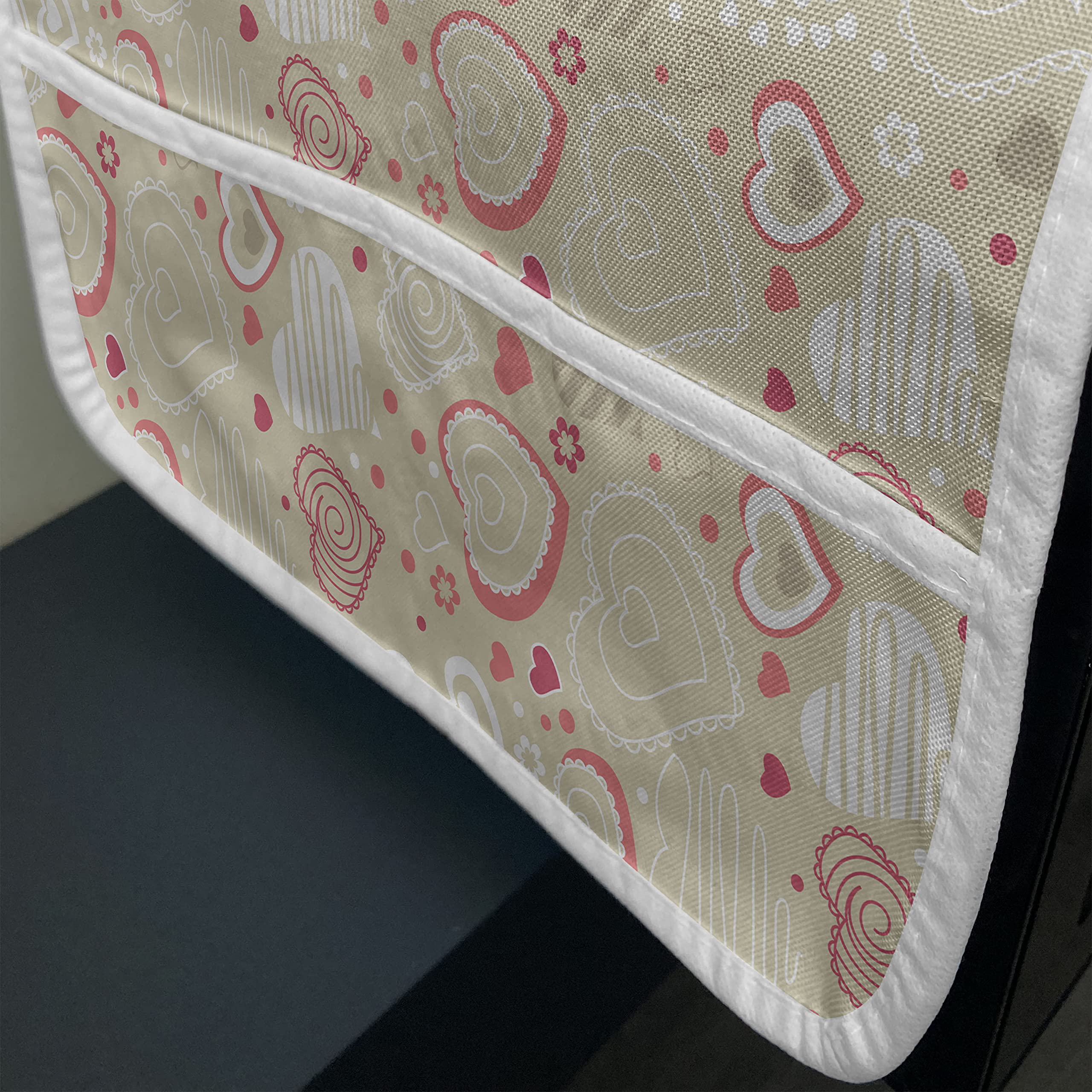 Ambesonne Valentine's Microwave Cover - Doodle Style Abstract Heart Design, Waterproof Kitchen Organizer with Pockets, 36x12 Inches, Beige Dark Coral White - Perfect for Romantic Kitchens & Valentine's Day Decor