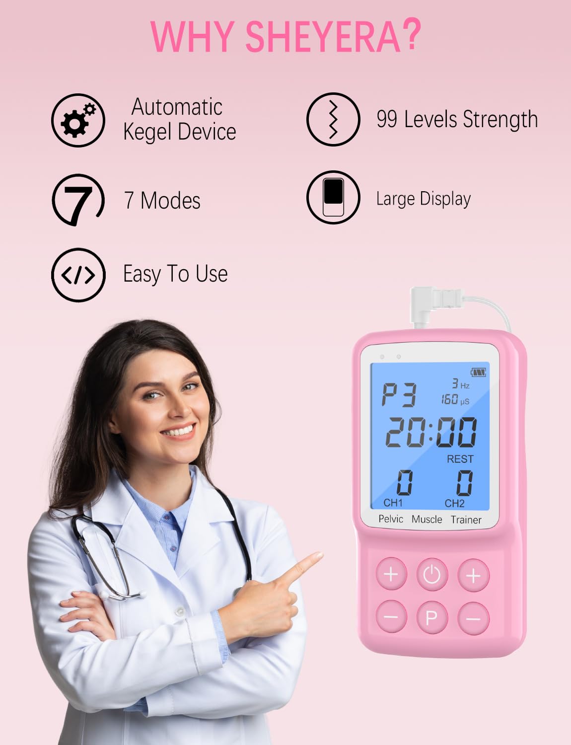 Electric Kegel Exerciser for Women - Pelvic Floor Muscle Strengthening Device, Incontinence Treatment, Pink - Postpartum Recovery & Bladder Control Support