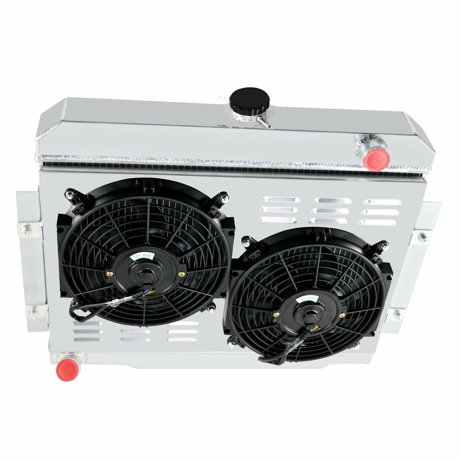 4 Row Aluminum Radiator with Shroud Fan & Relay for Jeep CJ5 CJ6 CJ7 Scrambler 3.8L 4.2L 5.0L I6 (1972-1986) - High Performance Cooling Upgrade for Off-Road & Classic Jeep Restoration