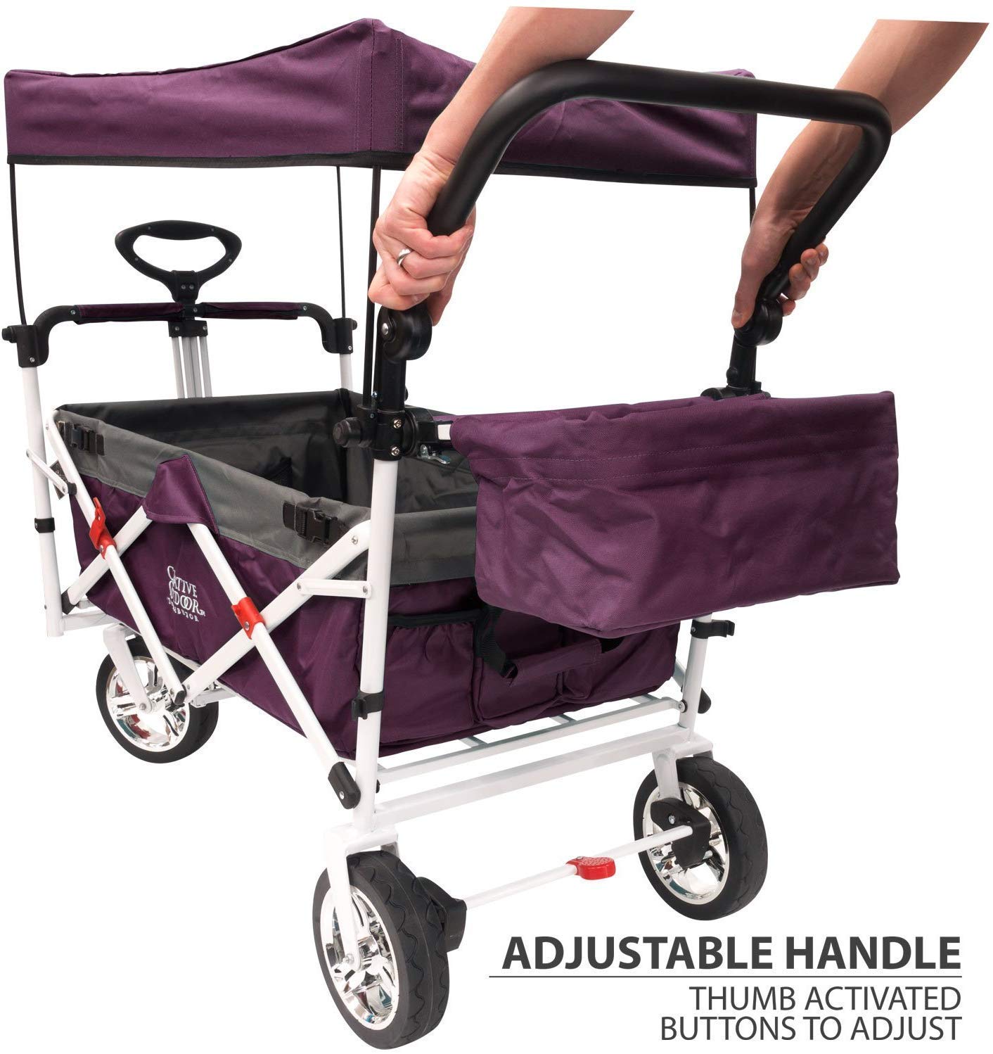 Best Push Pull Wagon for Kids - Foldable Outdoor Stroller with Removable Canopy & Safety Harness | Adjustable Handle Collapsible Garden Cart | Perfect for Beach, Park, Camping & Shopping (Purple)