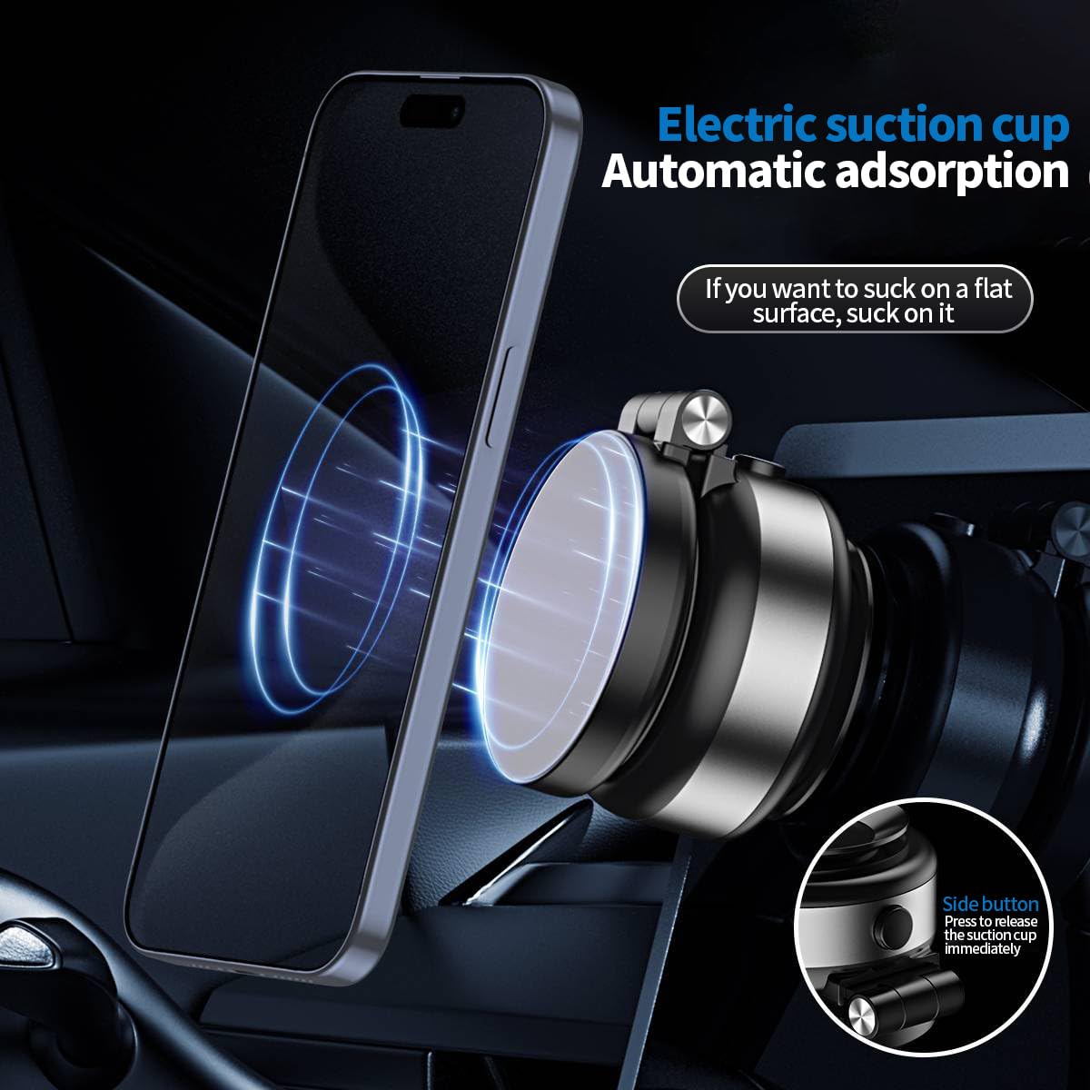 Nixive MagGripN’Go 360° Magnetic Car Phone Holder - Strong Double-Sided Vacuum Mount for iPhone 15/14/13, Samsung Galaxy S23/S22 (Silver) | Secure Dashboard & Windshield Attachment for Safe Driving & GPS Navigation