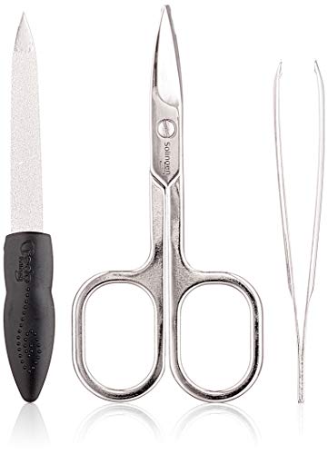 Credo Solingen 3-Piece Manicure Kit for Men & Women | Compact Travel Nail Care Set with Fingernail Clippers, Sapphire Nail File & Tweezers | Portable Grooming Kit for Home, Office & Travel (Coral)