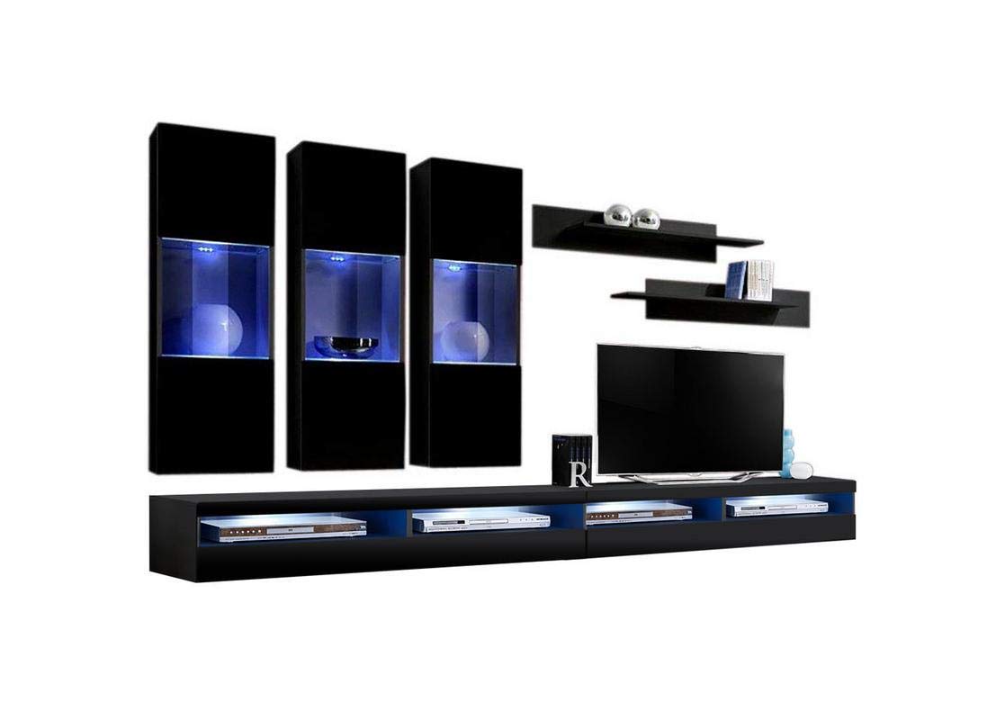 Modern Wall-Mounted TV Stand with Storage Shelves & LED Lights - 35