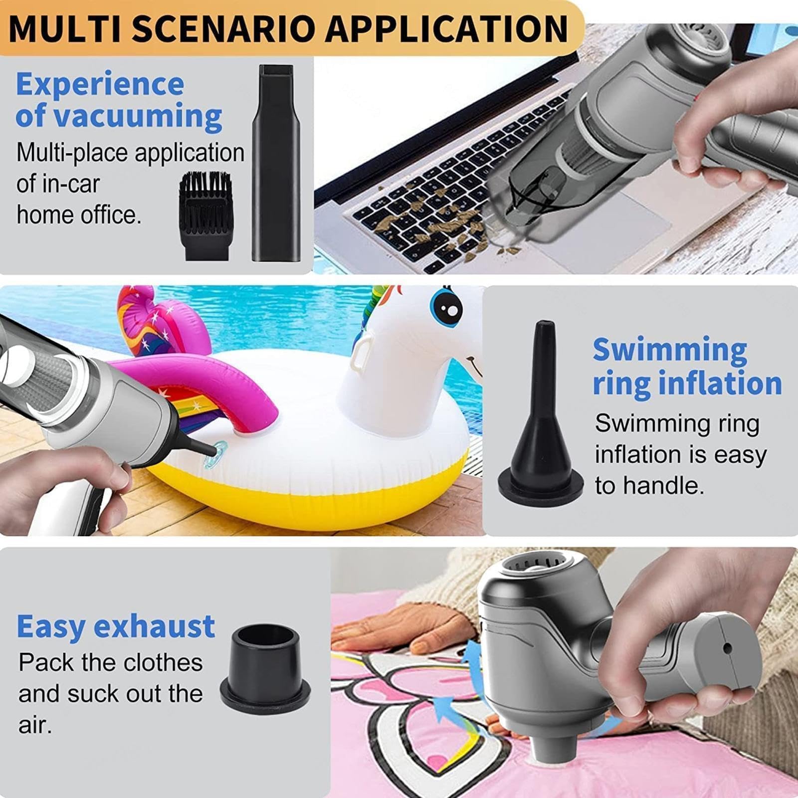 Jettvac Cordless Vacuum Cleaner - Powerful Portable Mini Rechargeable Wireless Car & Home Vacuum with Brushless Motor, Strong Suction, Low Noise - Perfect for Car Seats, Home Cleaning, Pet Hair Removal (Black)