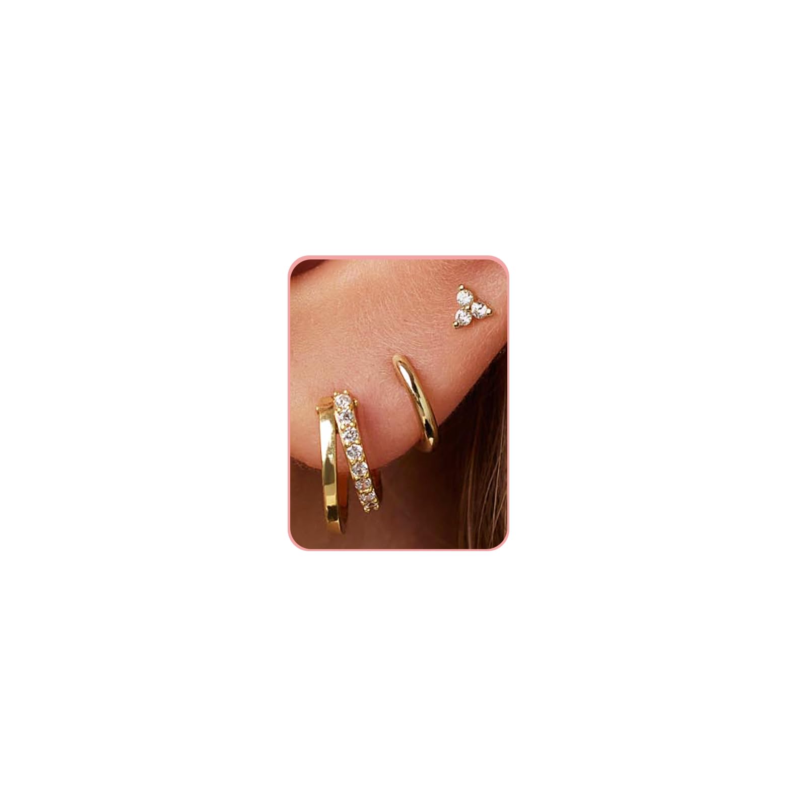 3 Pairs 14K Gold Hoop Earrings for Women - Trendy Dainty Huggie Stud Earrings, Hypoallergenic Small Hoop Earrings | Perfect Gift for Birthday, Anniversary & Everyday Wear