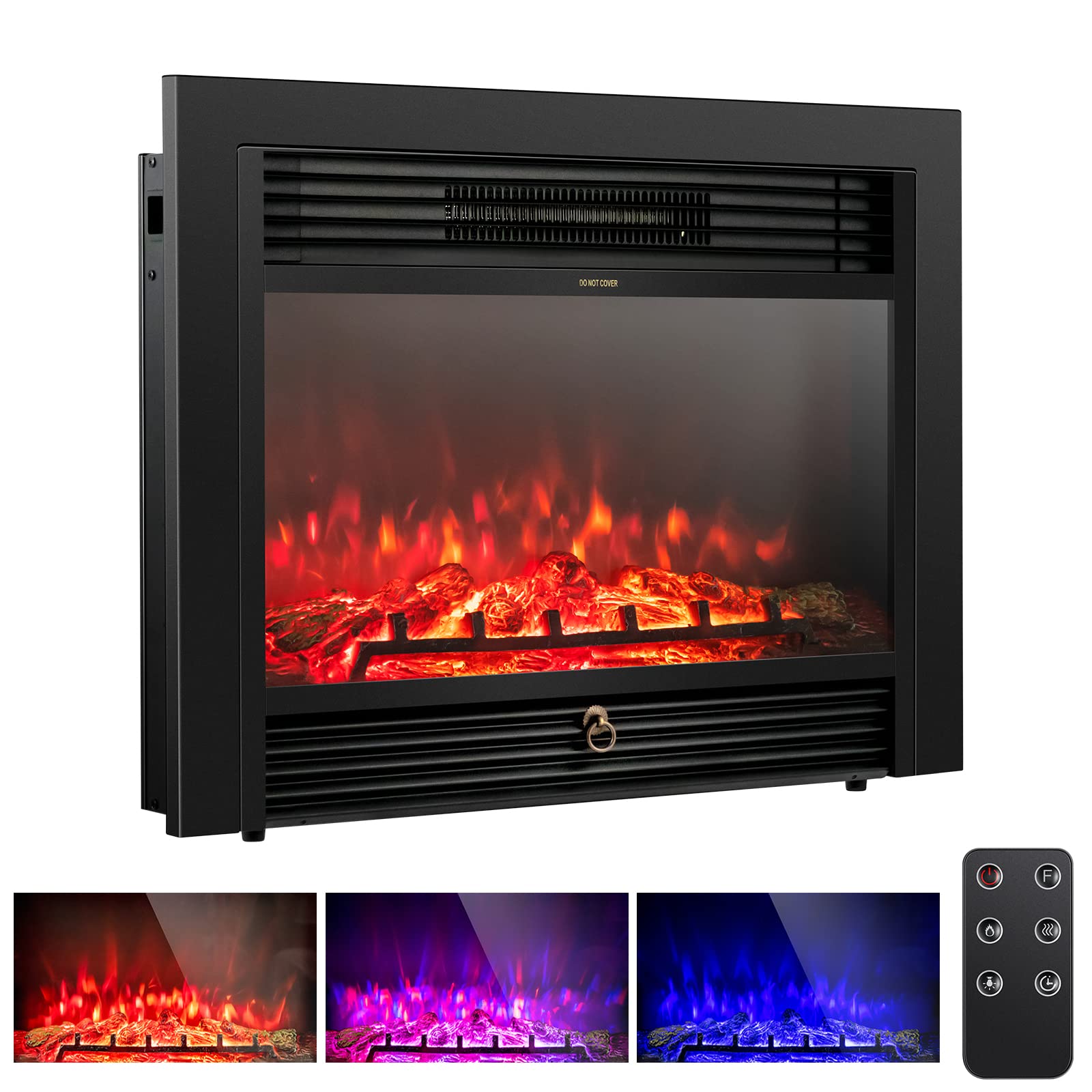 GLACER 28.5 Inch Electric Fireplace Insert - Recessed or Freestanding Indoor Heater with Adjustable Flame Colors, Timer & Remote Control (750W/1500W, Black) - Perfect for Living Rooms, Bedrooms & Home Decor