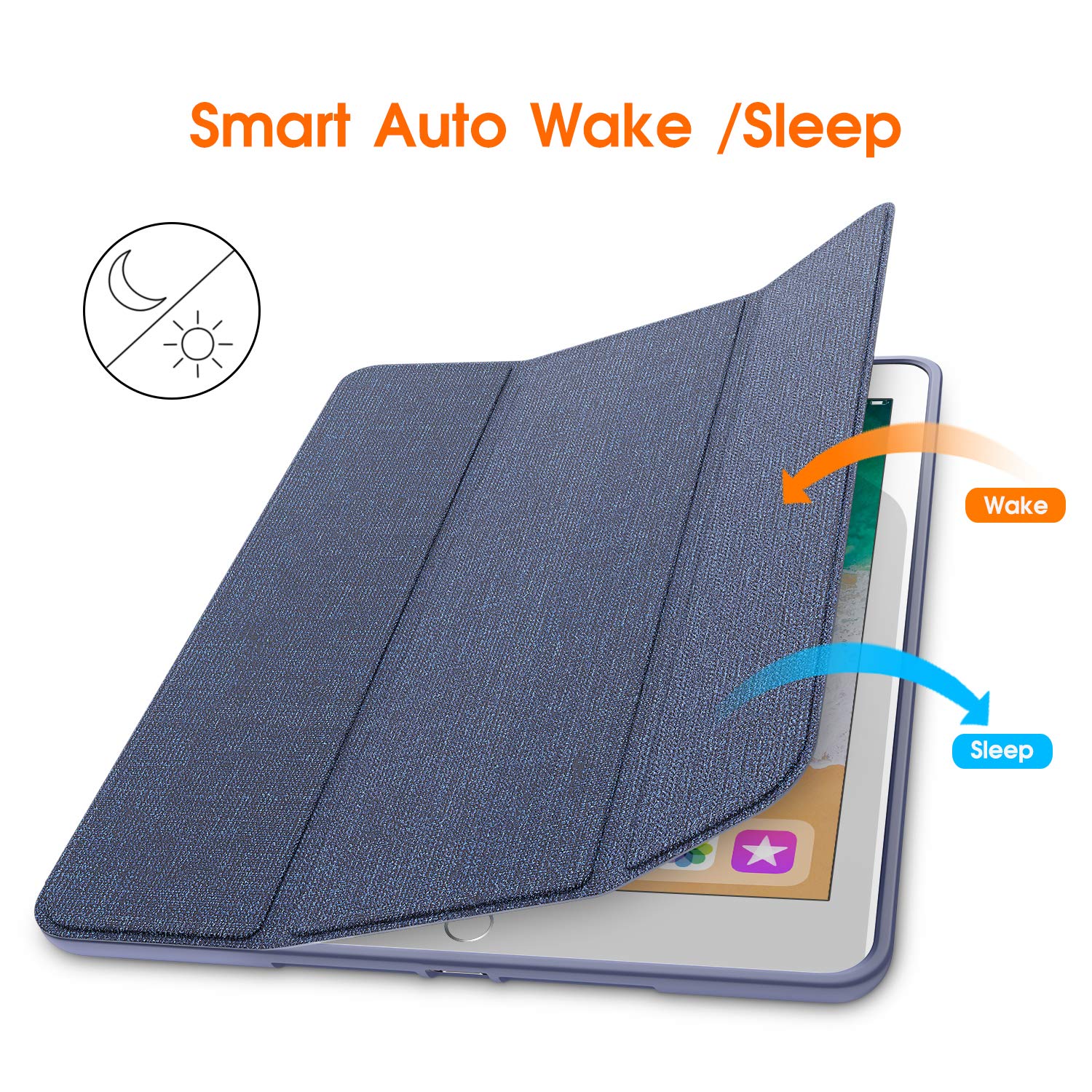 Shockproof iPad 6th/5th Generation Case with Pencil Holder - Full Body Protection Cover for Apple iPad 9.7 inch 2018/2017, Navy Blue | Auto Wake/Sleep | Soft TPU Back | Perfect for Work, School & Travel Protection