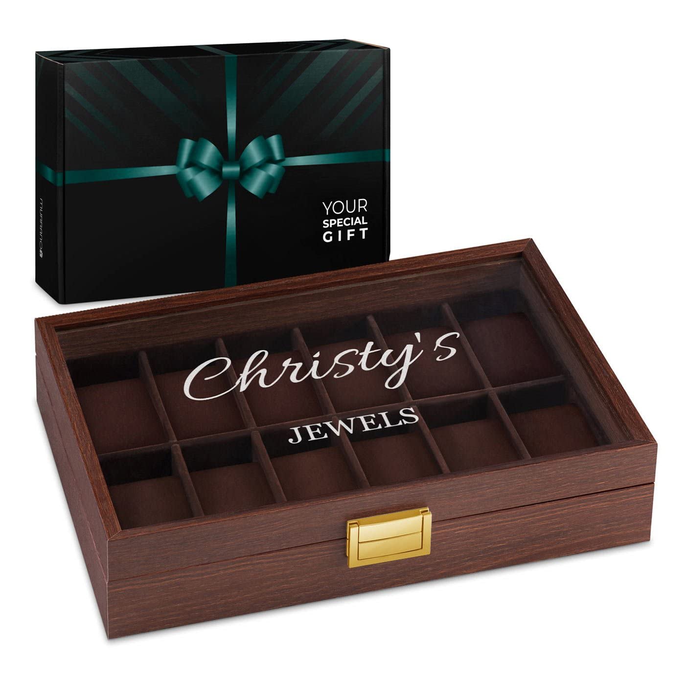 **Maverton Engraved Watch Box for Women - 12-Slot Decorative Watch Display Holder - Personalized Gift for Her, Birthday, Mother's Day - Jewelry Storage & Organizer**    *(Perfect for gifting, watch collection display, or elegant jewelry storage at home or office.)*