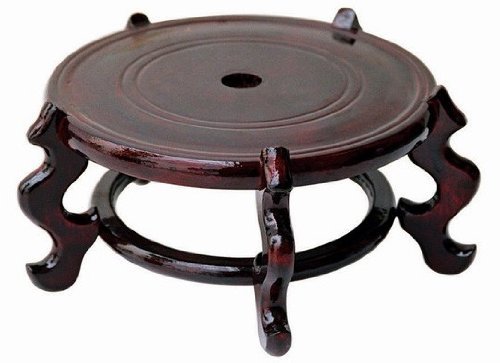 Exquisite Handcrafted Rosewood Oriental Fishbowl Vase Stand - 12 Inch Round Decorative Display for Home, Office & Feng Shui Decor