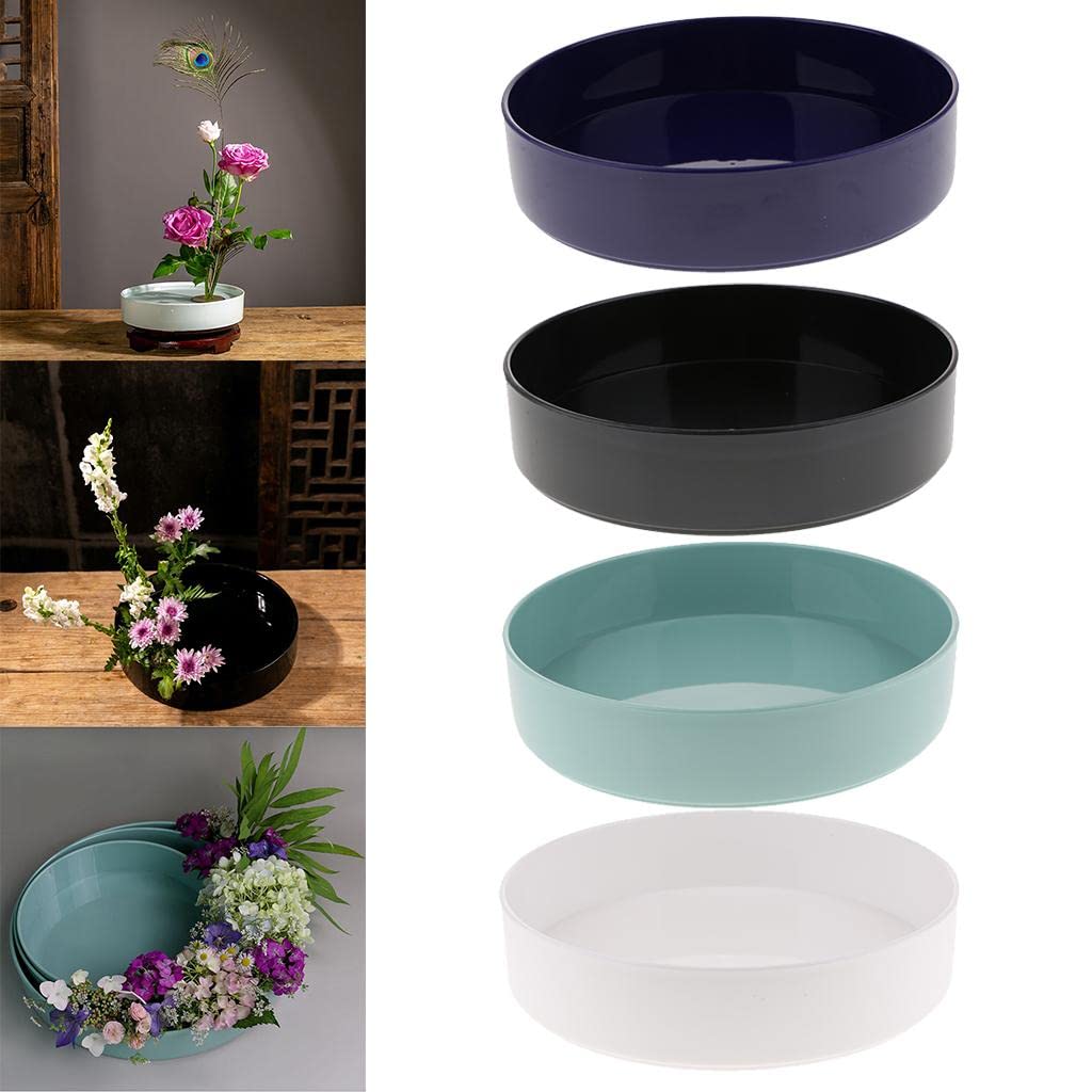 Black Plastic Round Ikebana Suiban Vase - 23cm Bonsai Flower Pot Container for Japanese Floral Arrangement, Zen Decor & Table Centerpiece