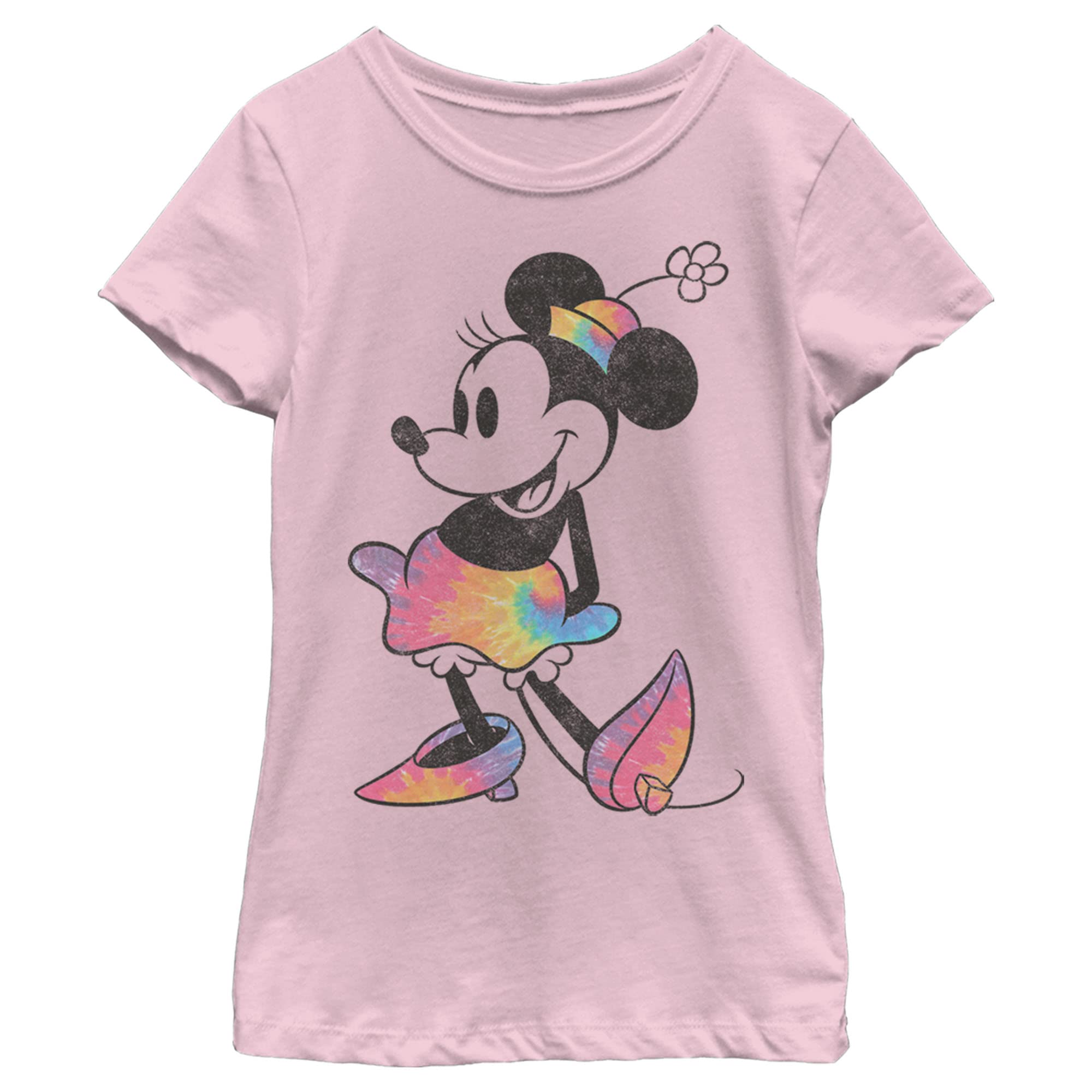 Disney Minnie Mouse Tie Dye Girls Crew Neck T-Shirt - Cute Solid Color Tee for Kids Birthday, School, Playdates & Disney Theme Parties