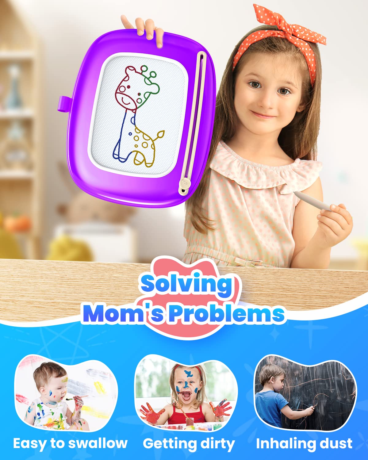 Magnetic Doodle Board for Toddlers 1-3 Years - Preschool Learning Toy for Birthday Gifts - Perfect for Home & Travel Use