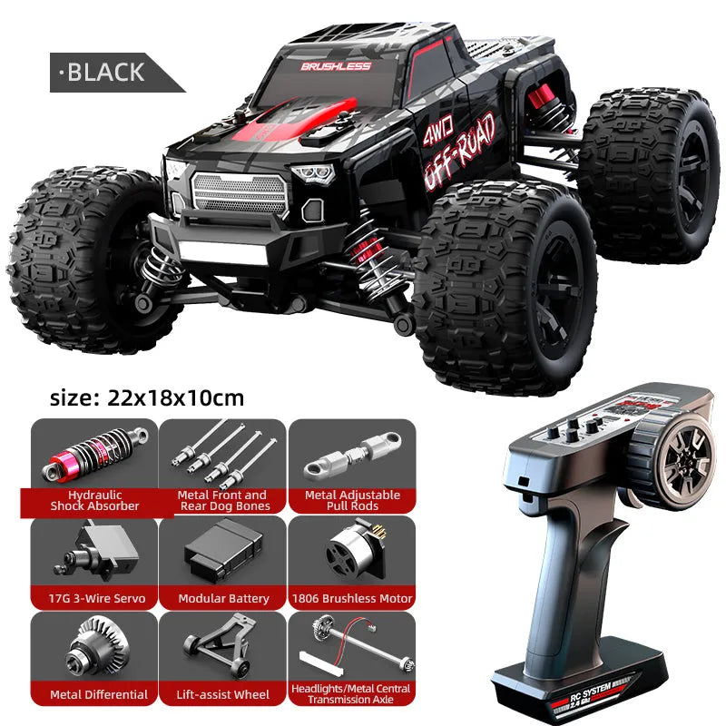 JJRC C8811 1/20 Scale RC Car - 4WD High Speed 40km/h Off Road Climbing Truck with Brushless Motor, LED Lights (Black/Red) - Ready to Run for Outdoor Racing & Backyard Adventure