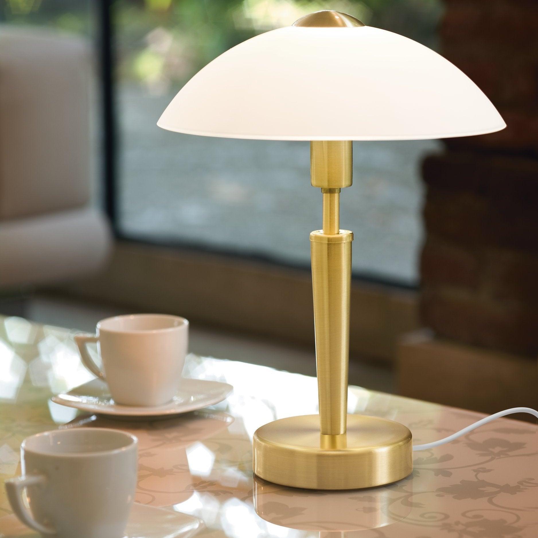 Eglo Solo 1 Brass & Satin Glass Touch Table Lamp - Modern Bedside Lighting for Bedroom, Living Room & Office - Dimmable Nightstand Lamp with USB Port