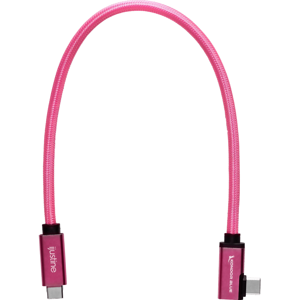Kondor Blue iJustine Male USB C 3.2 Gen 2 Right Angle Cable - 1ft Pink Fast Charging Cord for MacBook, iPad Pro & Galaxy Devices | Perfect for Tight Spaces & Travel