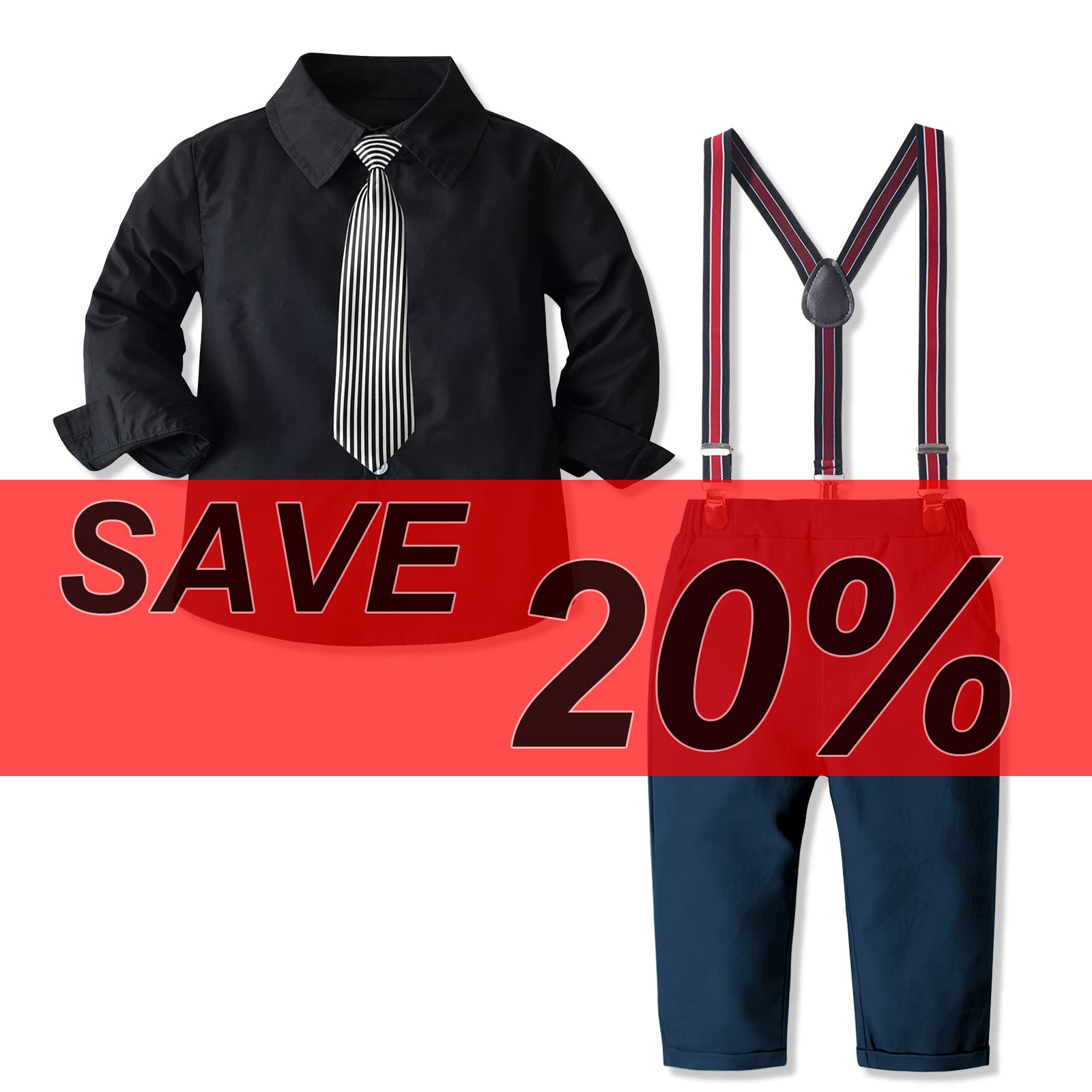 NWADA Baby Boy Formal Suit Set - Dress Shirt, Suspenders & Bow Tie Outfit for Toddlers (12M-7Y) | Perfect for Weddings, Parties & Special Occasions