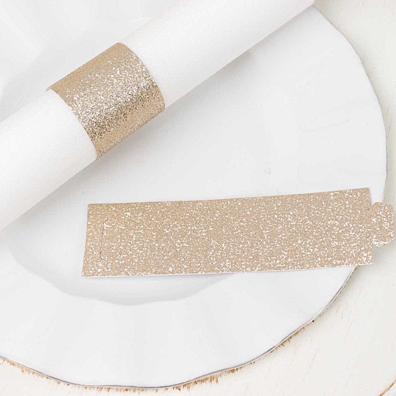 50 Pack Disposable Glitter Napkin Rings for Wedding, Party, Baby Shower & Holiday Table Decor - Gold & Silver Elegant Napkin Holders