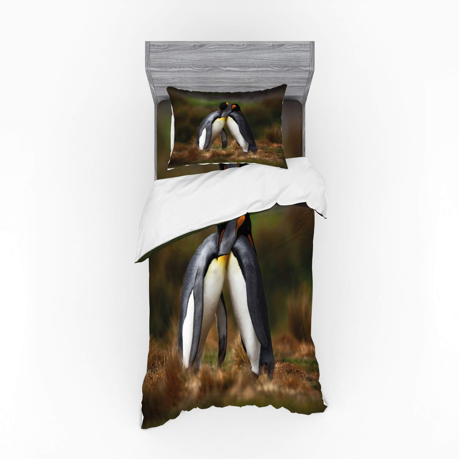 Ambesonne 3-Piece Penguin Couple Duvet Cover Set - Twin XL Size, Wild Nature Romance Design with Fitted Sheet & Sham - Perfect for Kids' Rooms, Guest Bedrooms & Cozy Winter Nights