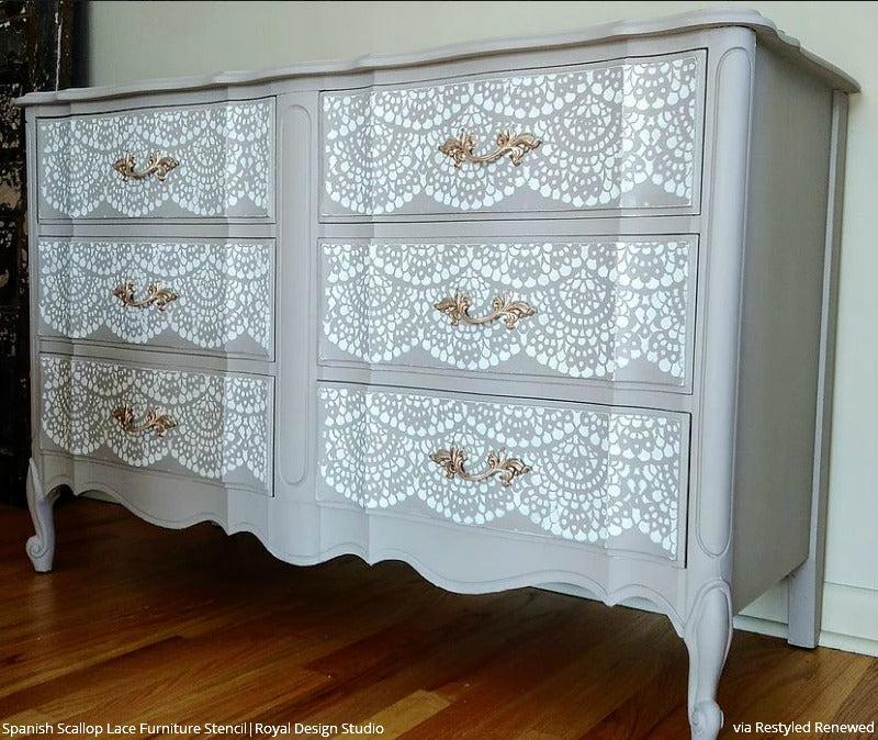 Spanish Lace Scallop Furniture Stencil - DIY Home Decor Stencils for Painting on Wood, Walls, Fabric - Perfect for Furniture Makeover, Wall Art, and Craft Projects