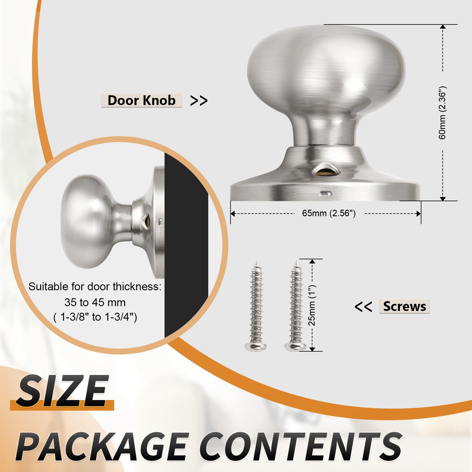 Probrico 6-Pack Stainless Steel Nickel Finish Dummy Door Knobs - Single Side Flat Ball Style Non-Turning Closet French Door Handles - Perfect for Bedroom, Closet & Interior Doors