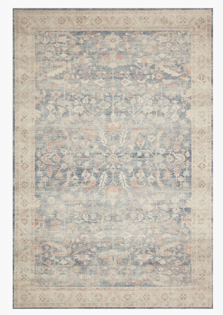 Hathaway Blue Denim & Multi-Color Washable Area Rug - Soft Indoor/Outdoor Floor Mat for Living Room, Bedroom, Patio Decor
