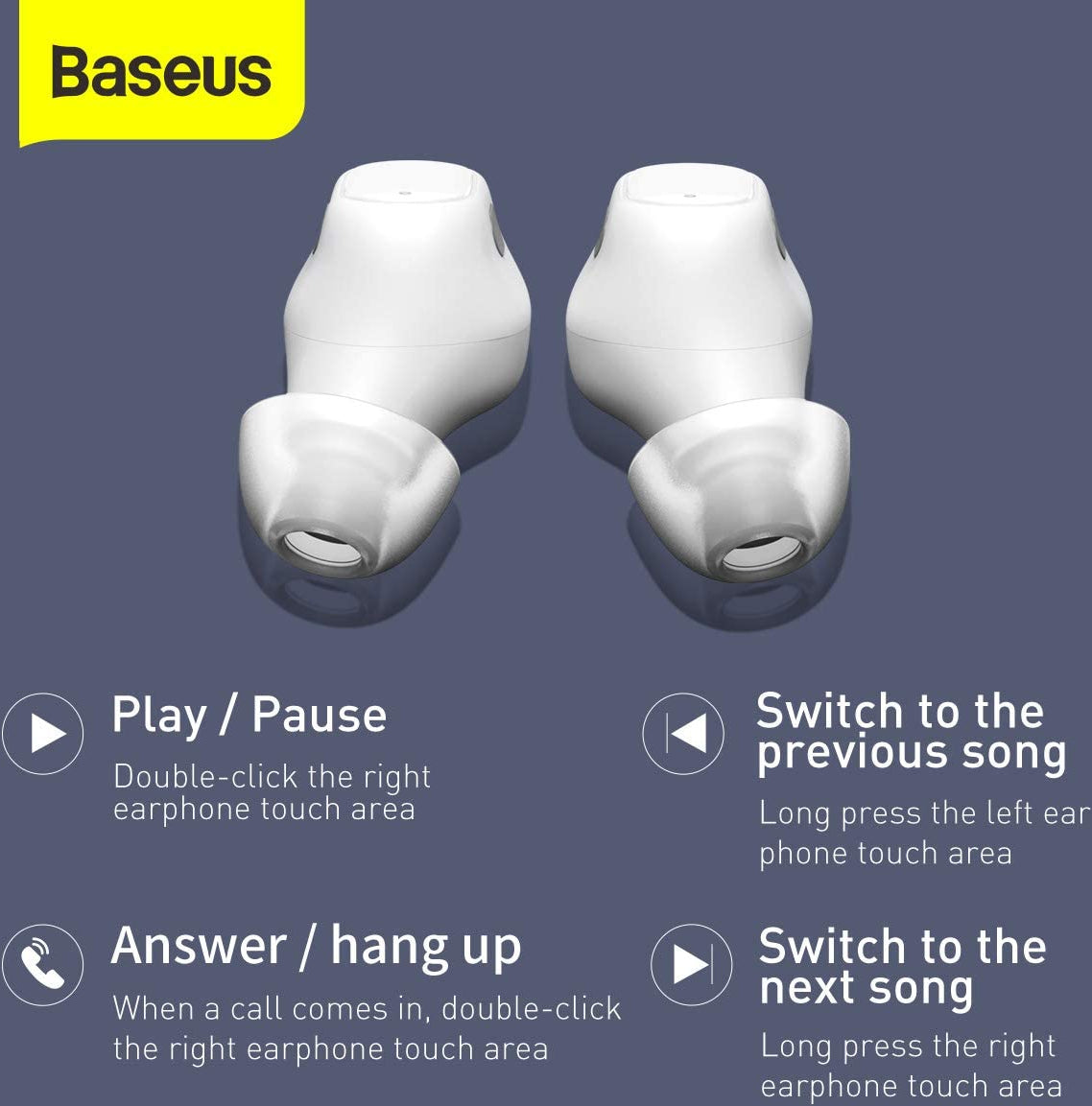 Baseus WM01 True Wireless Bluetooth Earbuds - Wireless Stereo Headphones with Noise Cancellation for Gym, Running, Travel & Work