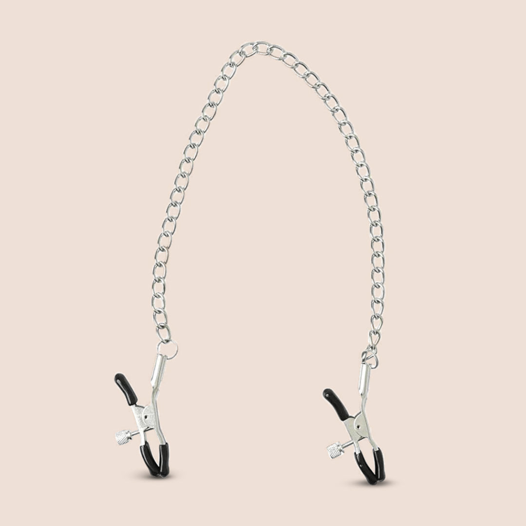 Sex & Mischief Adjustable Chained Nipple Clamps with Thumb Screw Control - Perfect for BDSM, Sensation Play & Couples' Intimate Accessories