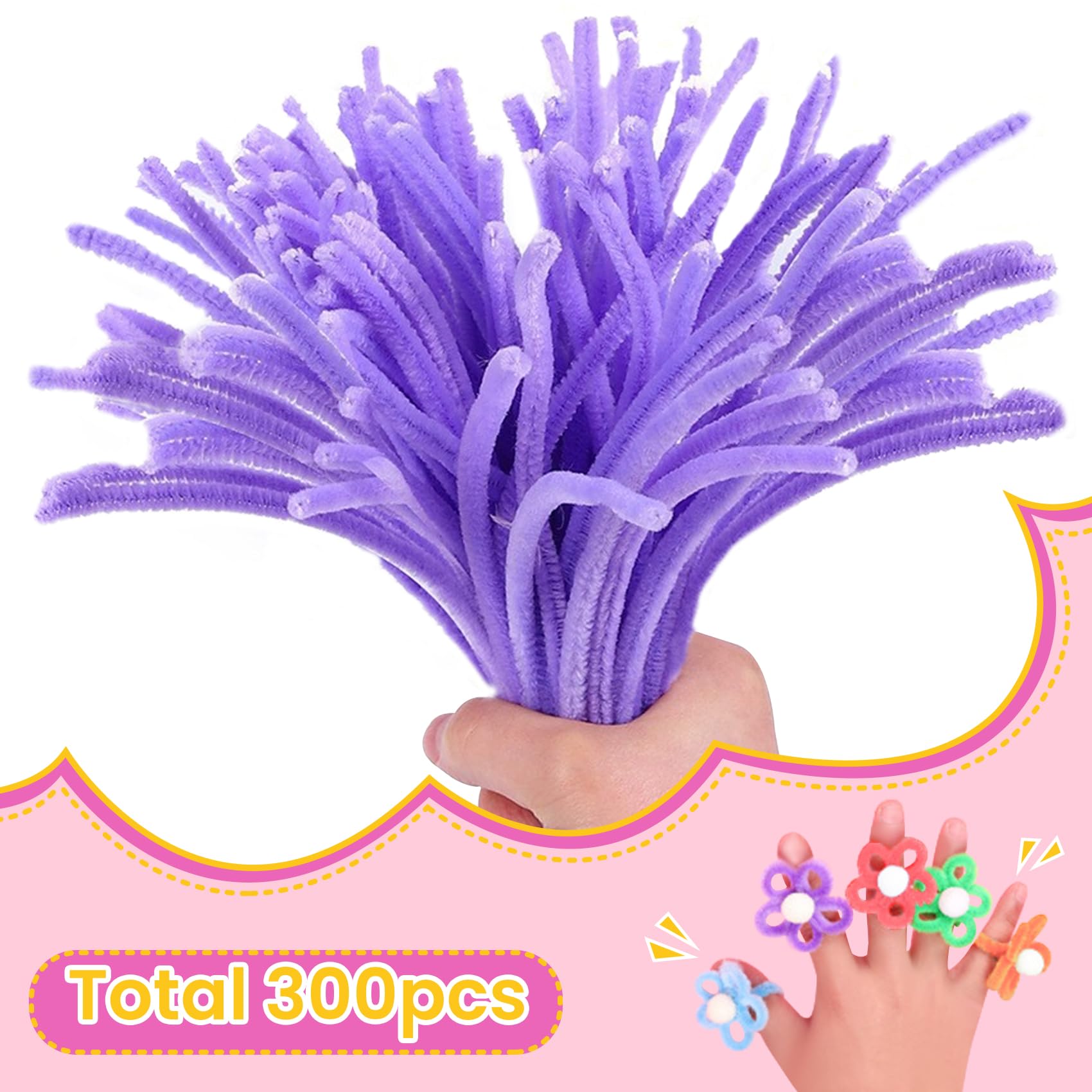 300Pcs Pipe Cleaners Chenille Stems - Bulk DIY Craft Supplies for Kids, Arts & Crafts Projects - 7 Macaron Colors - Perfect for Classroom, Party Favors & STEM Activities