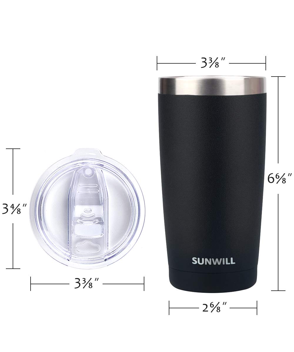 SUNWILL 20 oz Insulated Stainless Steel Travel Coffee Tumbler with Lid - Powder Coated Black - Leakproof Hot & Cold Mug for Camping, Office, Commute, and Outdoor Activities