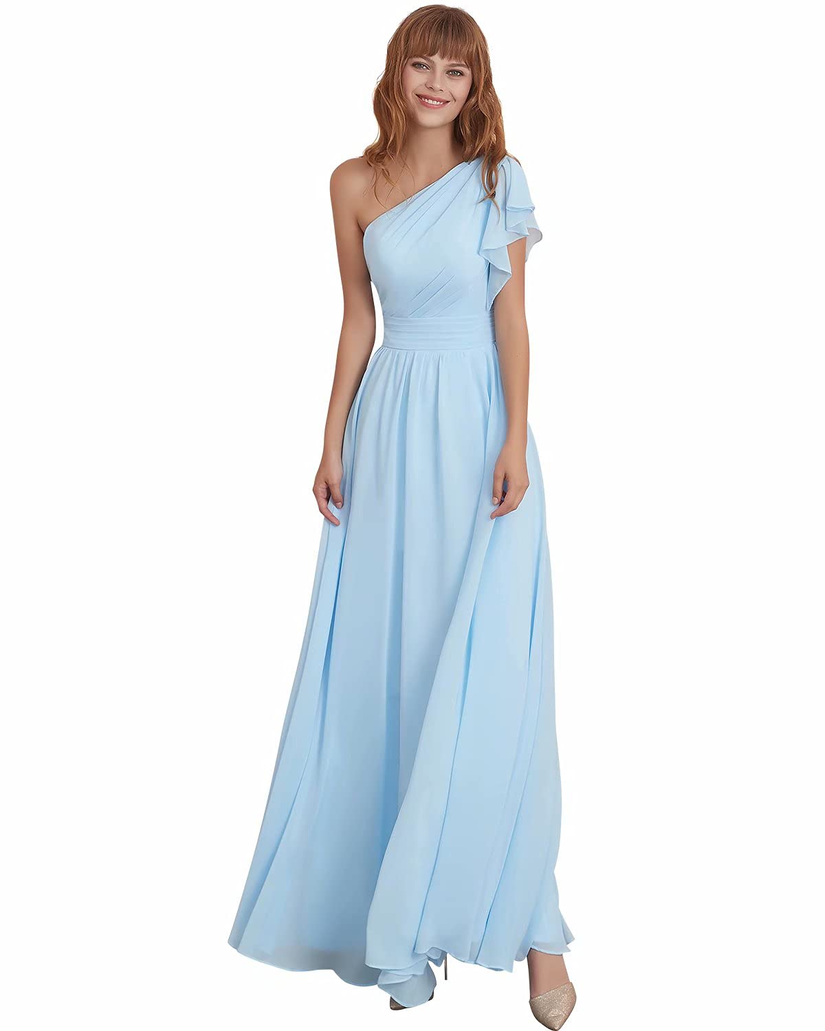 Elegant One Shoulder Chiffon Bridesmaid Dress for Wedding Party - Women's Formal Long Maxi Prom Gown - Perfect for Bridal Showers, Evening Galas & Special Occasions