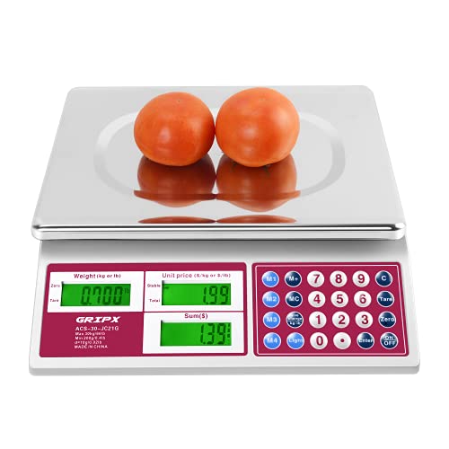 Digital Commercial Price Scale 66 lbs - Stainless Steel Platform with Green Backlight LCD Display - Perfect for Food, Meat, Fruit & Produce - Includes Battery (Not for Trade Use) - Ideal for Grocery Stores, Farmers Markets & Commercial Kitchens