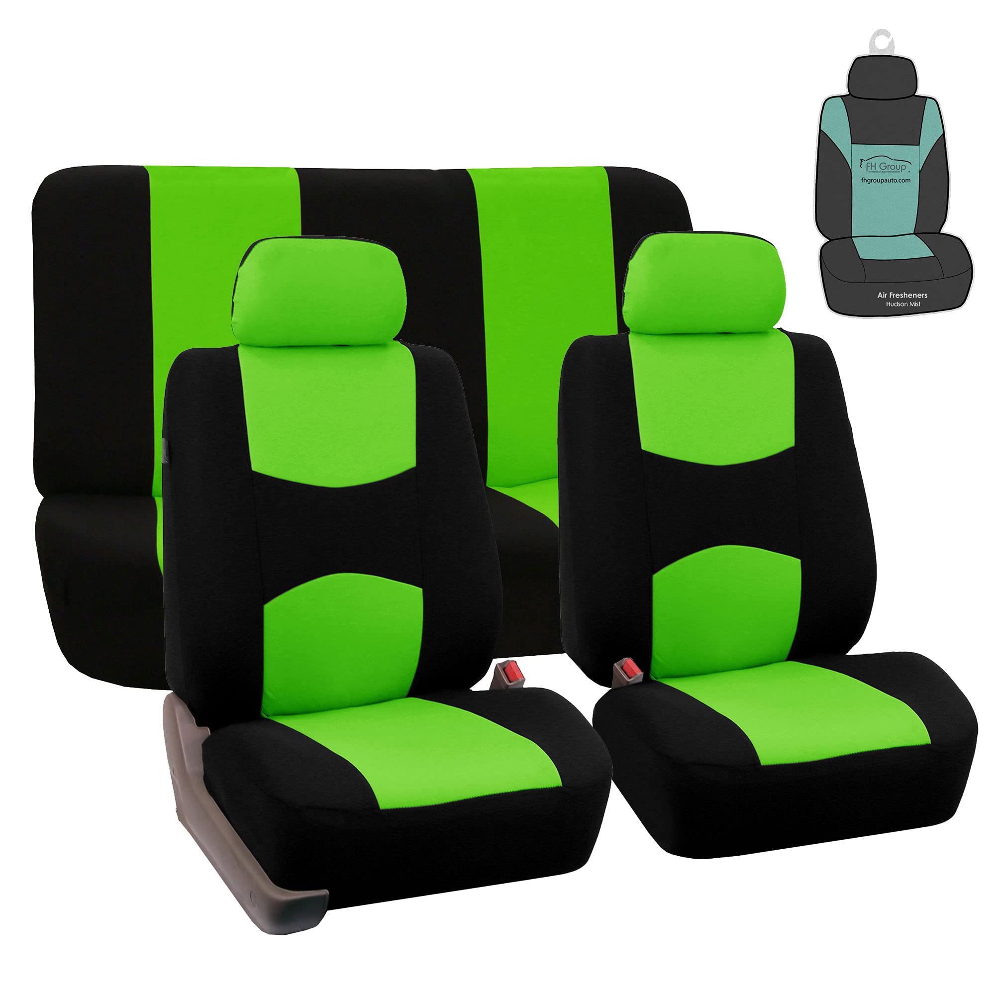 Universal Car Seat Covers Full Set - Green Flat Cloth Bench Protector for Vans, Trucks & SUVs - Durable Interior Accessories