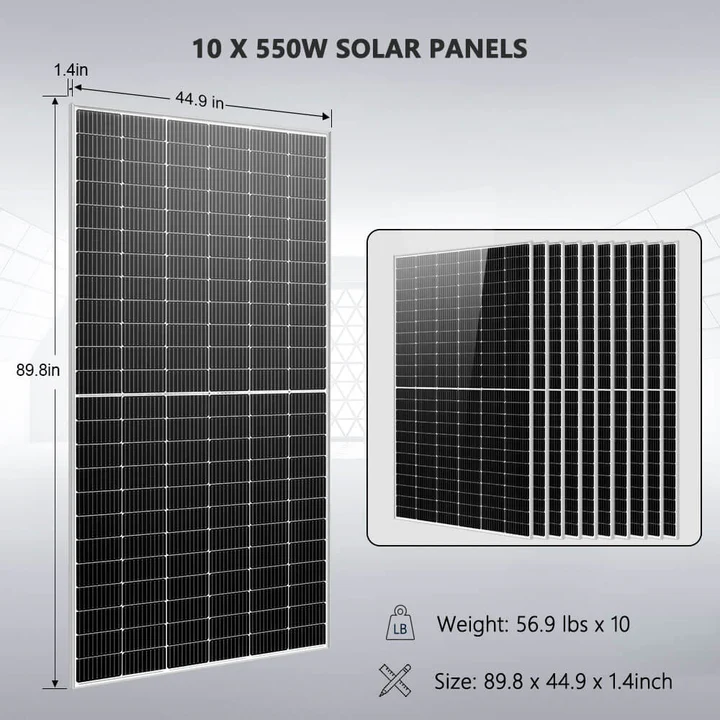 SunGoldPower 10KW Off Grid Solar Kit - 10 x 550W Solar Panels, 4 x 5.12kWh Lithium Battery, 48VDC 120V/240V Inverter | Complete Solar Power System for Homes, Cabins & Emergency Backup (SGR-10K25S)