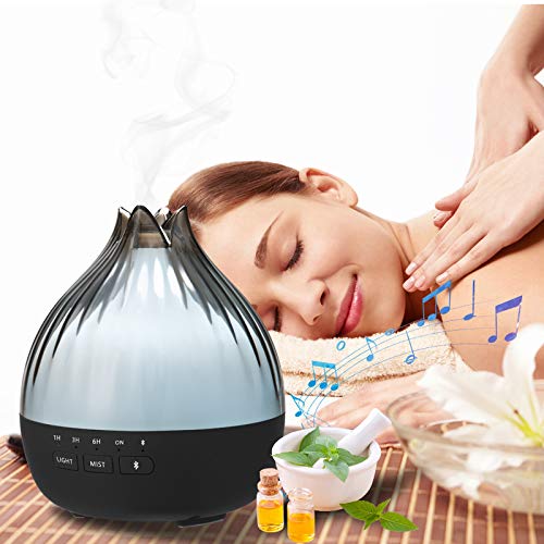 Premium 350ml Bluetooth Speaker with Aroma Diffuser & Humidifier - Wireless Remote, 7-Color LED Lights, Auto Shut-Off - Perfect for Home, Yoga, Office & Spa Relaxation (Black)