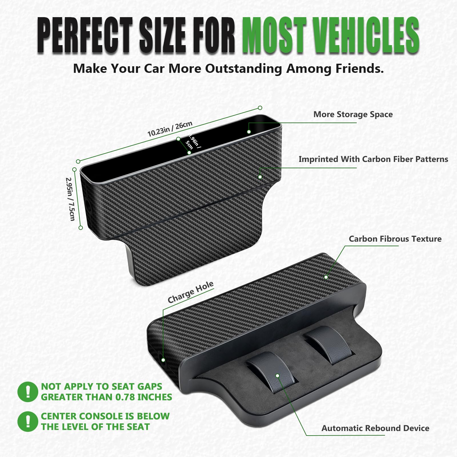 2 Pack Car Seat Gap Filler Organizer - Back Seat Storage Box & Front Seat Console Organizer for Phones, Keys, Snacks | Perfect for SUVs, Minivans & Family Cars (CB-1)