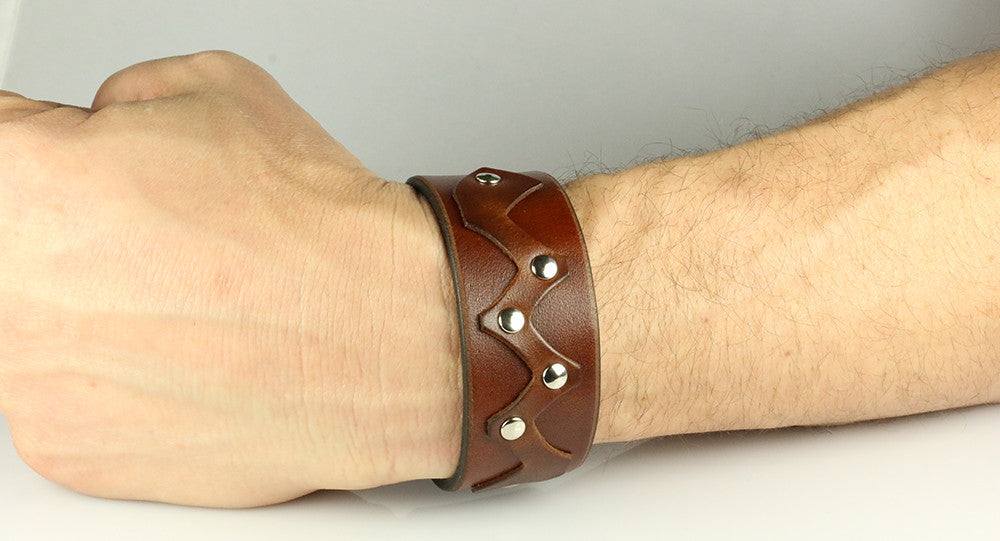 Stylish Brown Leather Bracelet Cuff with Rivets - 1.25 Inch Wide Bangle for Men & Women | Perfect for Casual Wear, Boho Fashion, and Gift Giving