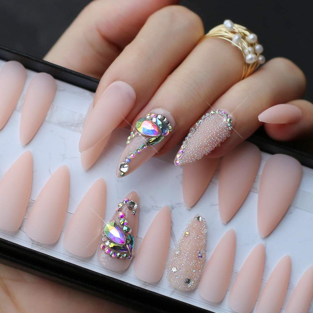 Premium False Nails - Swan Fake Nails with Crystal Rhinestones for Wedding & Party | Luxury Shiny Diamond Design, Irregular Shape | Perfect for Bridal Showers, Prom Nights, Date Nights and Special Occasions