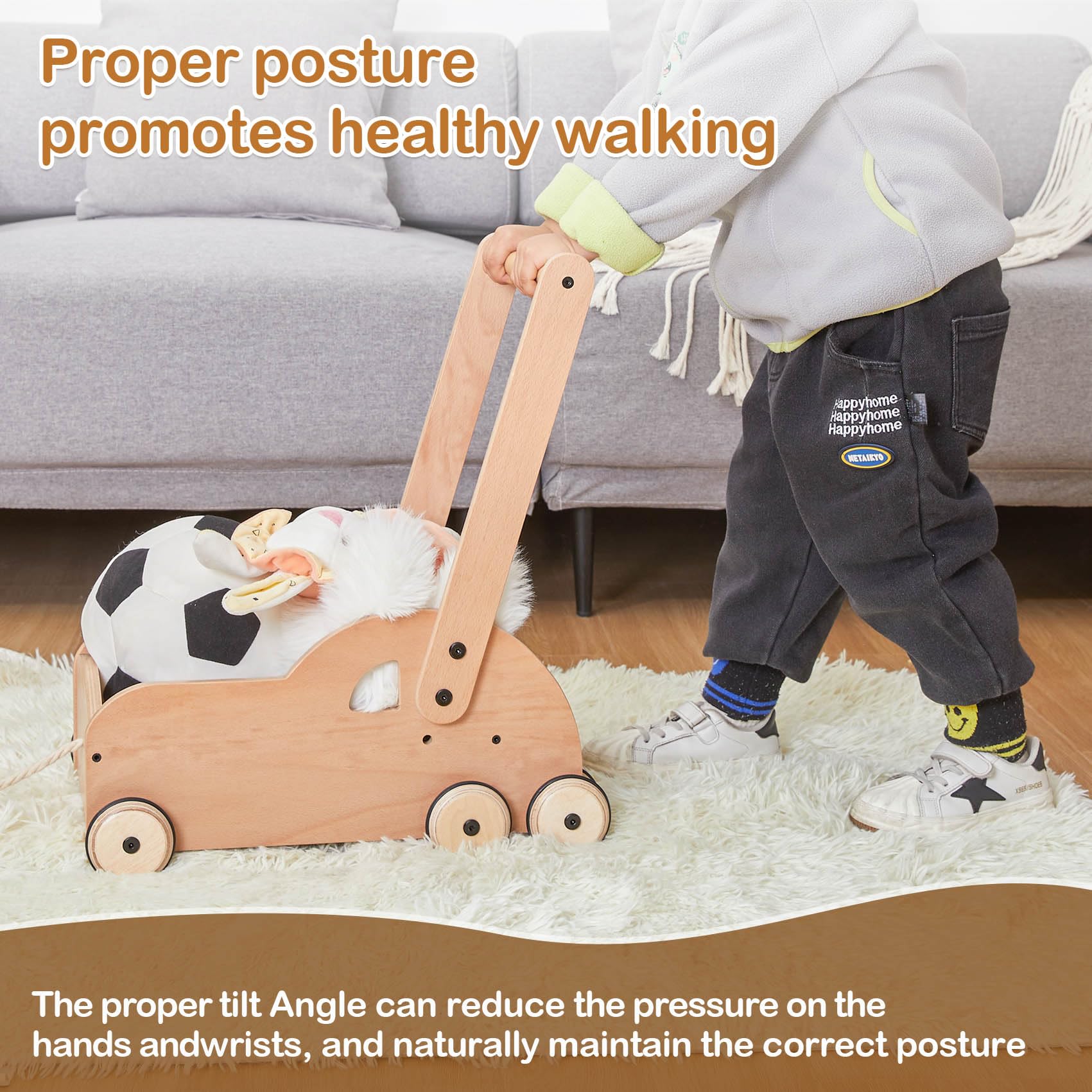 Wooden Baby Walker for Toddlers - Natural Wood Learning Push Toy for 1-2 Year Olds - Perfect for First Steps & Early Walking Development - Safe & Sturdy Baby Walker for Home & Playroom Use