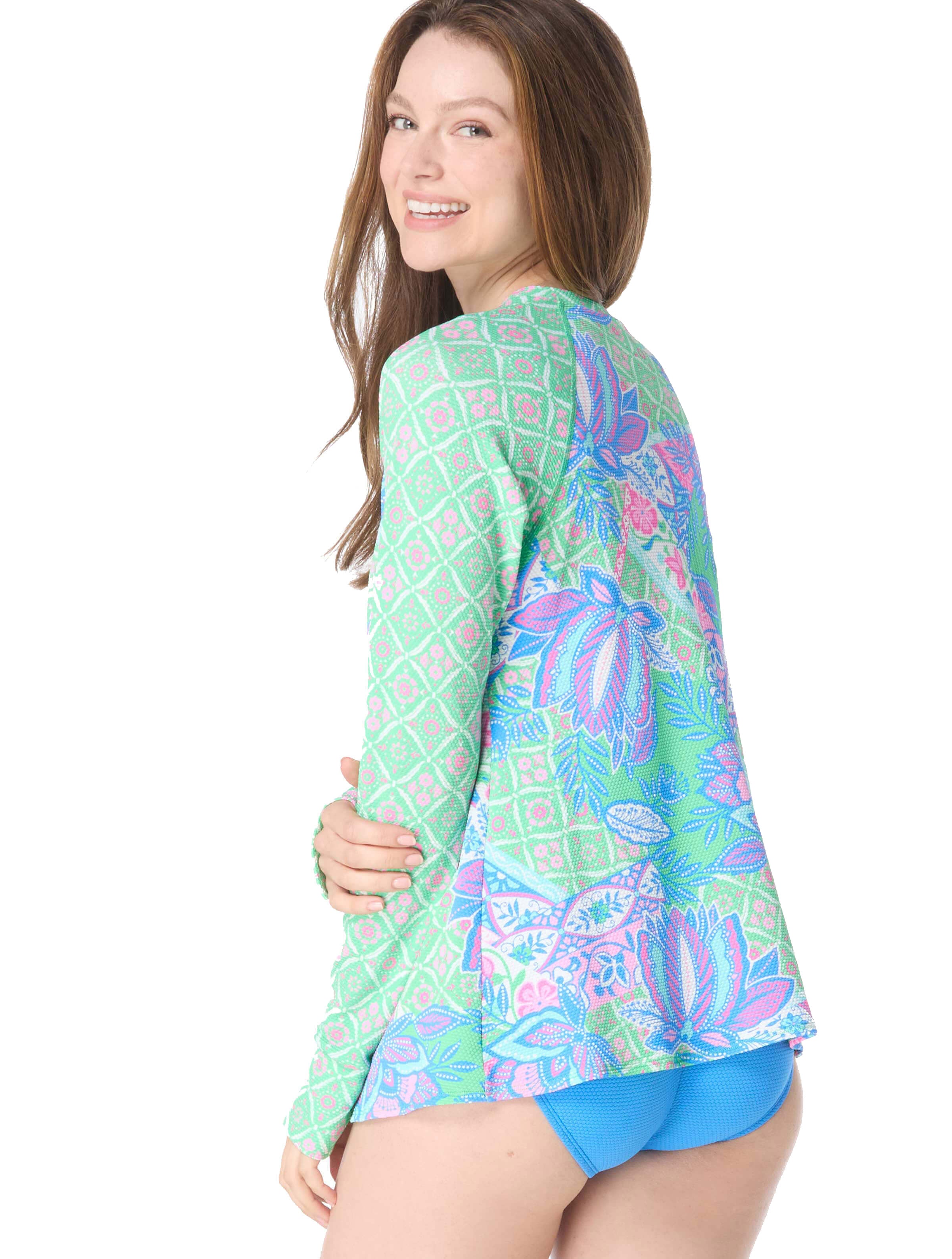 Estate Mosaic Pique Zip Front Rash Guard - UPF 50+ Sun Protection for Men & Women - Quick Dry Swim Shirt for Surfing, Swimming, Beach & Outdoor Activities