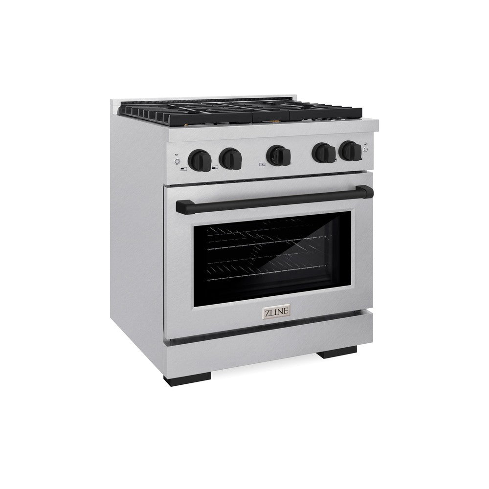 ZLINE Autograph Edition 30-inch 4.2 cu. ft. Dual Fuel Range - 4 Burner Gas Cooktop & Electric Convection Oven - Satin Stainless Steel with Matte Black Accents (SDRSZ 30 MB) - Perfect for Modern Kitchens & Professional Cooking