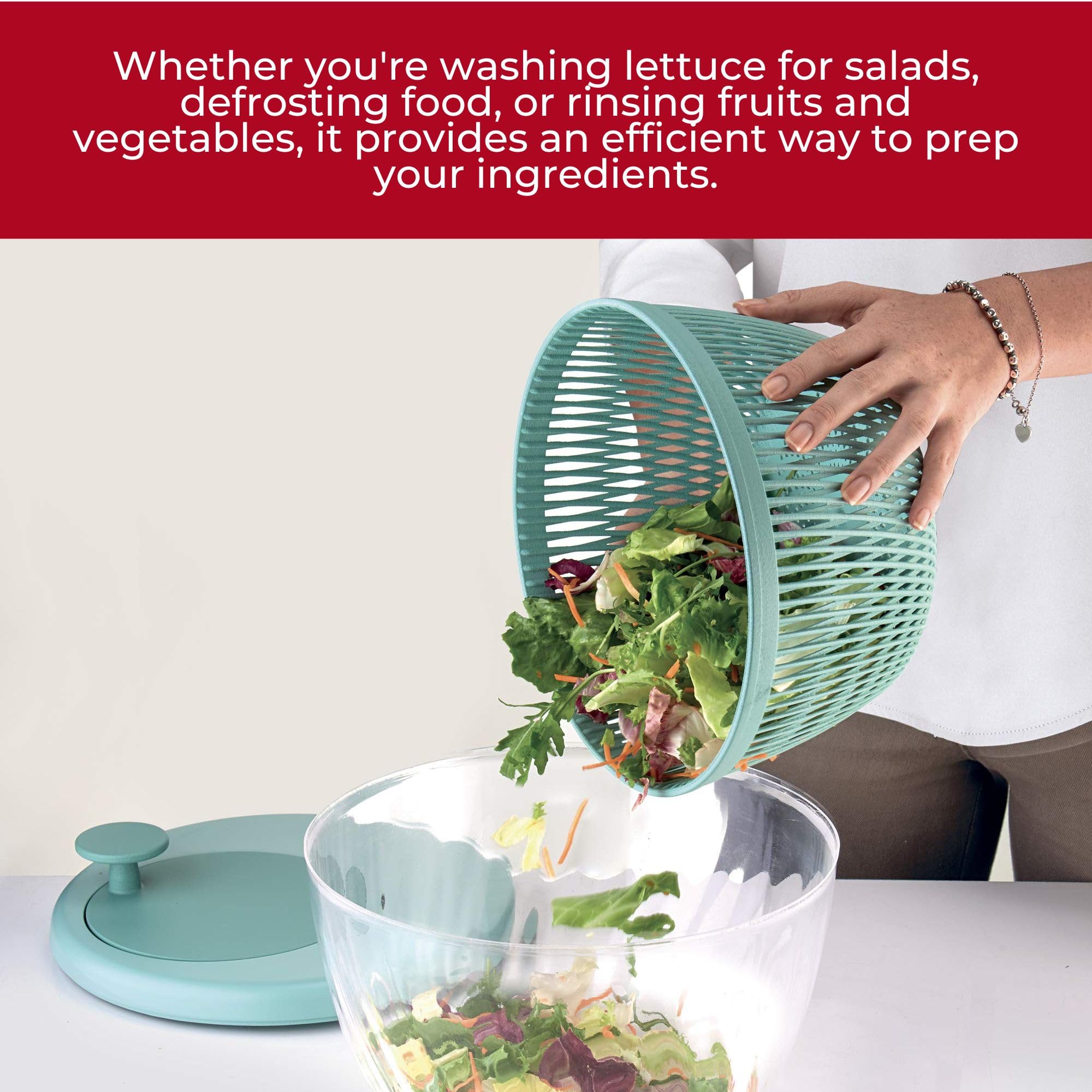 Guzzini 10-Inch Salad Spinner with Lid - Lichen Green | Wash, Spin & Dry Vegetables, Fruits, Greens | Built-In Draining Basket | Kitchen Gadget for Healthy Meal Prep & Fresh Salads | Perfect for Home Cooks & Meal Prep Enthusiasts