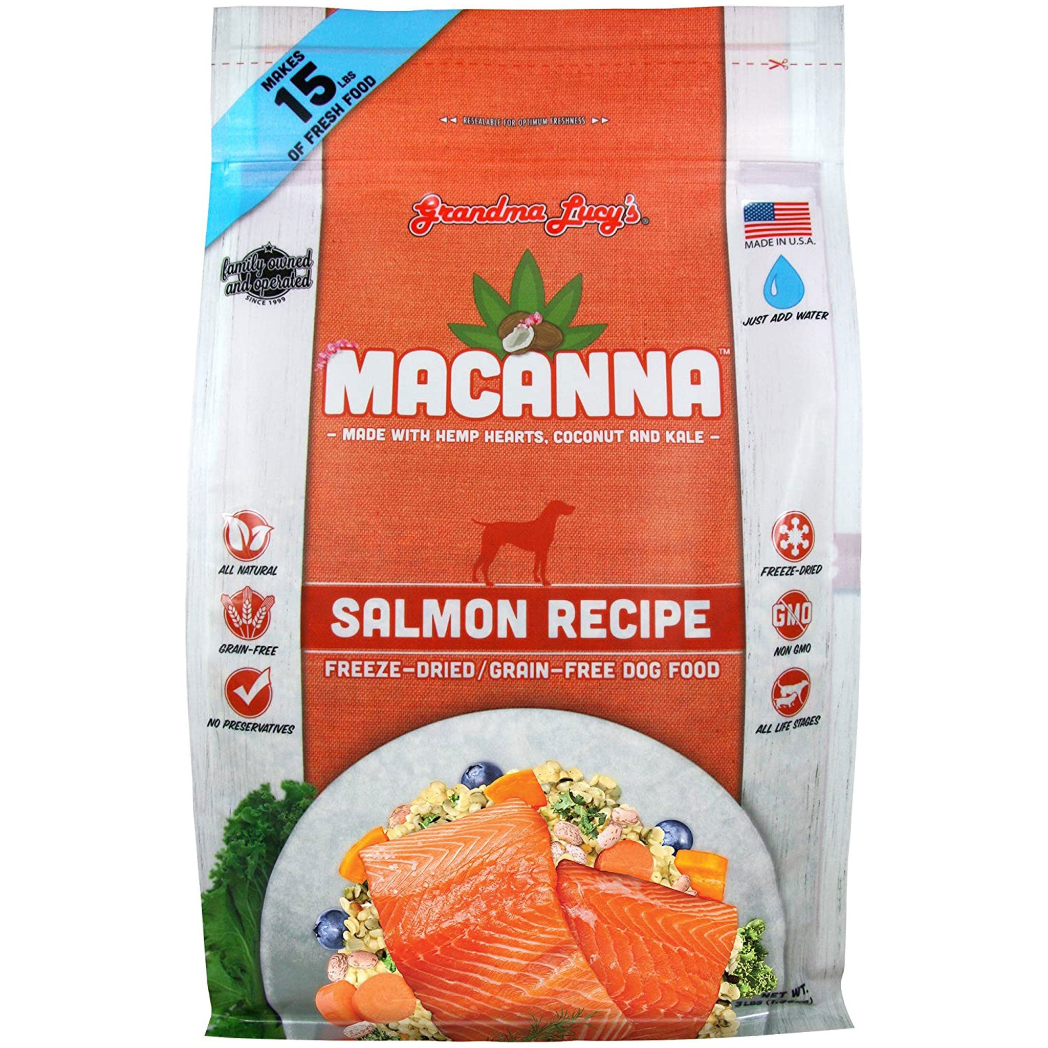Premium Freeze-Dried Salmon Dog Food by Grandma Lucy's - Grain-Free, High-Protein for All Breeds - Perfect for Training, Travel & Sensitive Stomachs