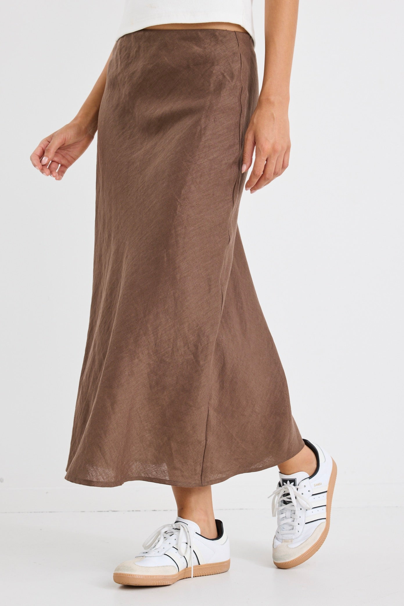 Bliss Chocolate Linen Bias Midi Skirt - Women's Summer A-Line Skirt with Pockets | Perfect for Beach Vacations, Brunch Dates & Casual Outings