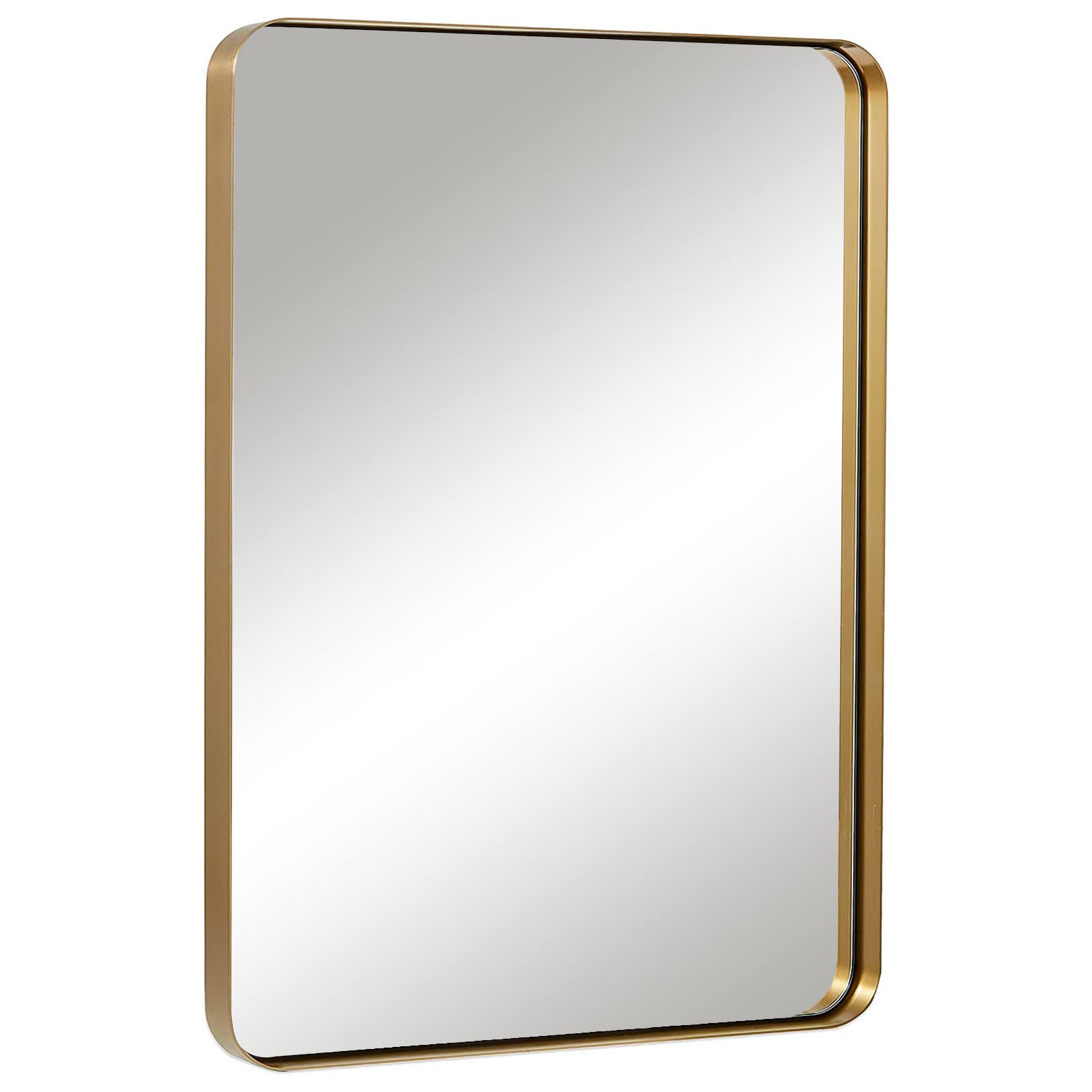 26x32 Inch Gold Framed Rectangle Bathroom Mirror - Rounded Corner Vanity Mirror with Metal Frame for Bathroom, Bedroom & Living Room Decor - Perfect for Makeup, Grooming and Home Decoration