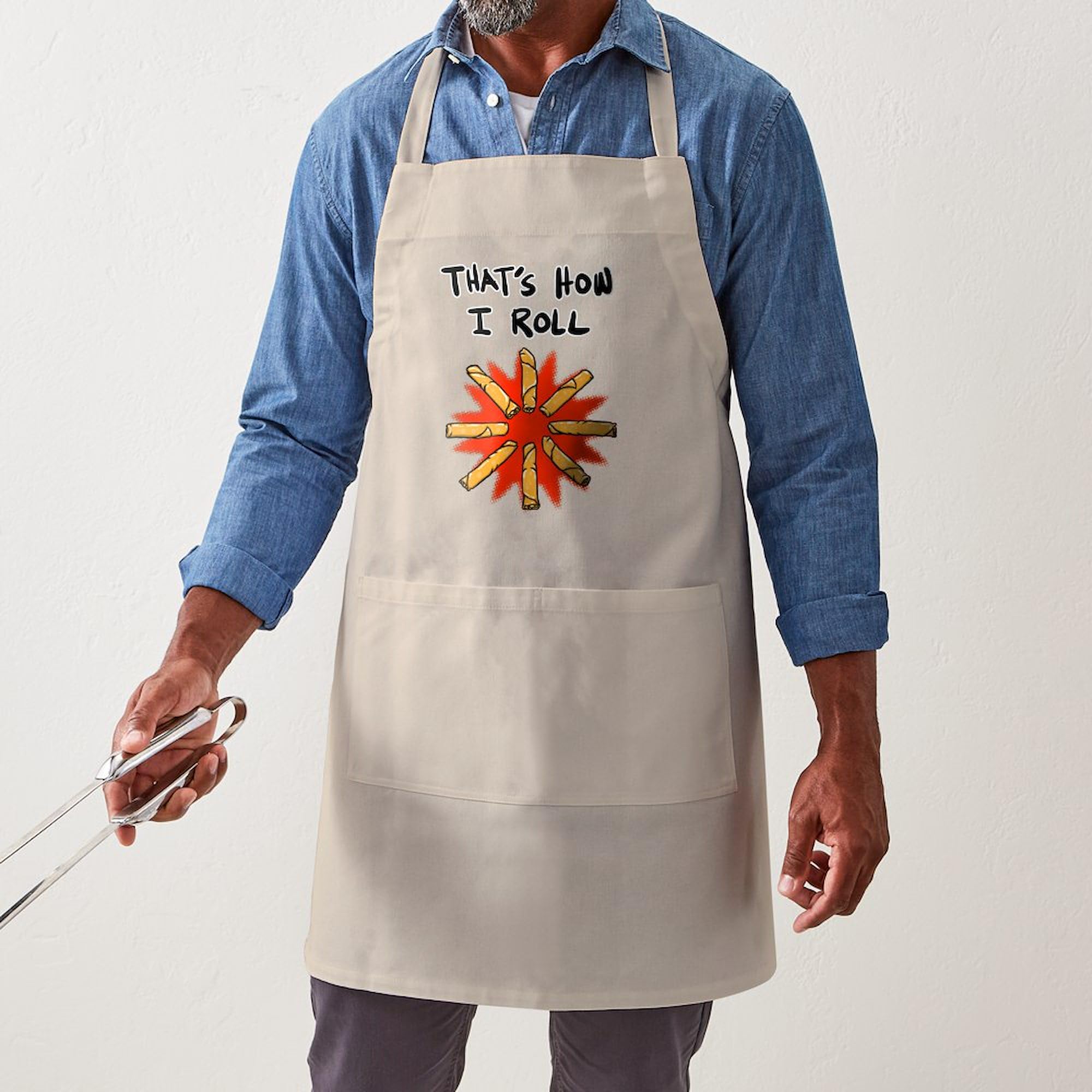 Lumpia Kitchen Apron with Pockets - Adjustable BBQ Grilling & Baking Apron for Cooking, Hosting & Filipino Cuisine | Perfect for Home Chefs, Outdoor Barbecues & Potlucks