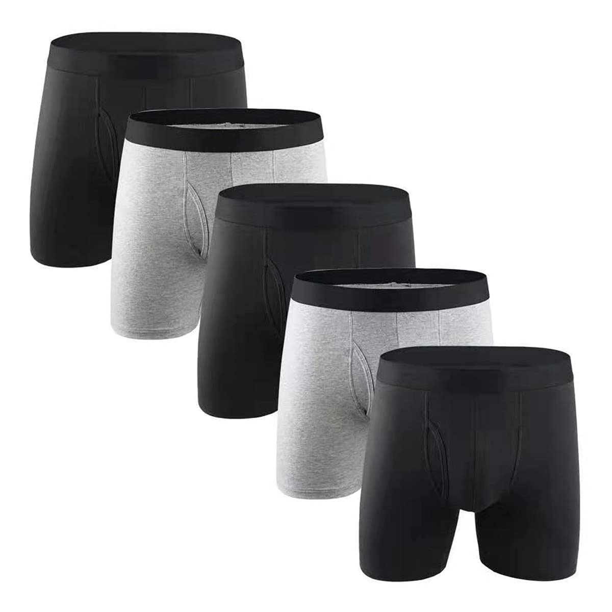 DATRILY Men's Cotton Boxer Briefs with Open Fly & Pouch - 5 Pack Multipack - Soft Breathable Underwear for Everyday Comfort & Active Lifestyle