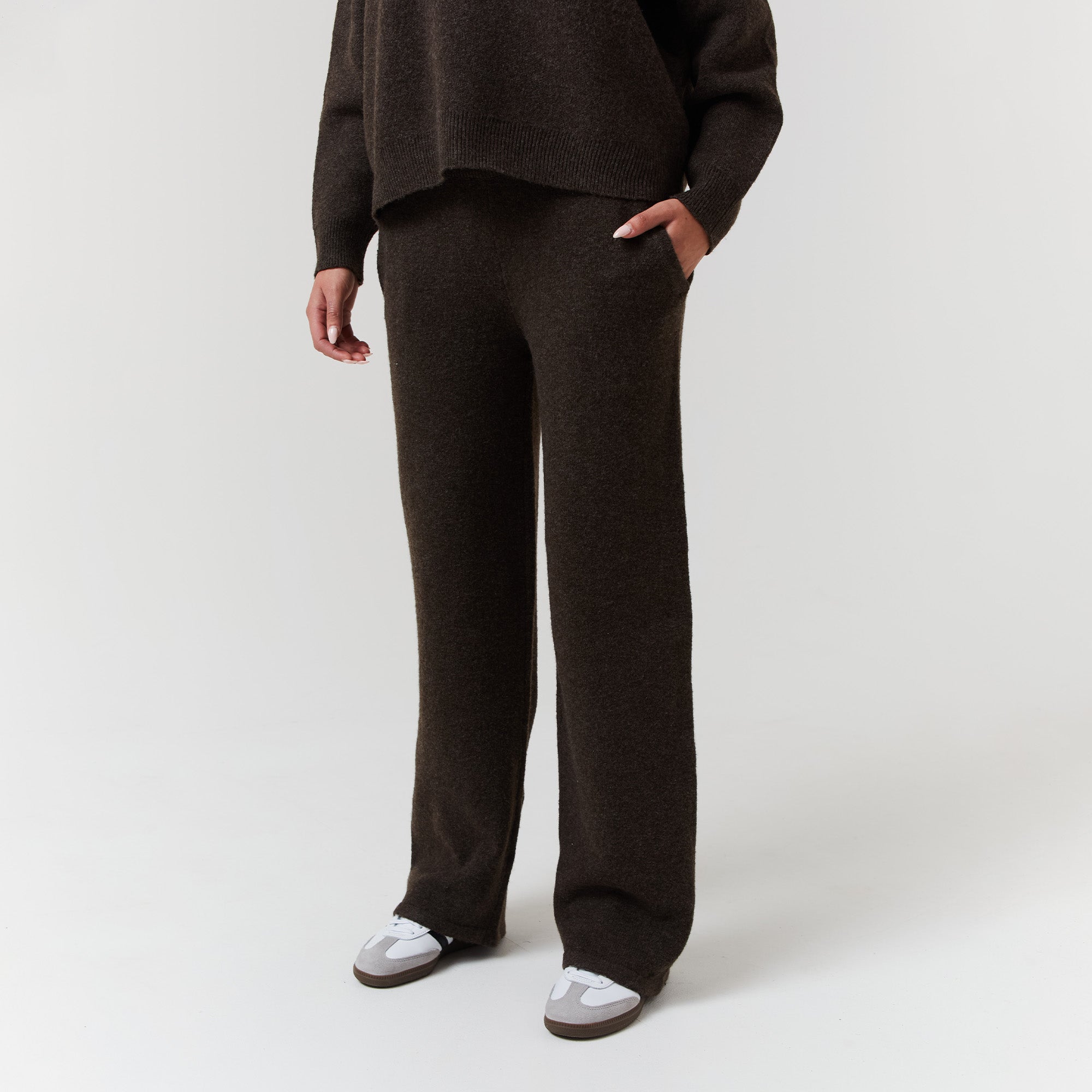 Stylish Knit Open Hem Jogger Pants - Brown Marl | Comfortable Casual Lounge Wear for Women & Men | Perfect for Home, Yoga, Travel & Everyday Wear