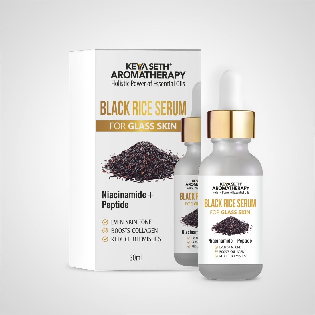 Keya Seth Aromatherapy Black Rice Serum for Clear Glass Skin - 30ml with Black Rice, Niacinamide & Peptides to Reduce Blemishes & Boost Collagen | Perfect for Nighttime Skincare Routine & Achieving Radiant Complexion