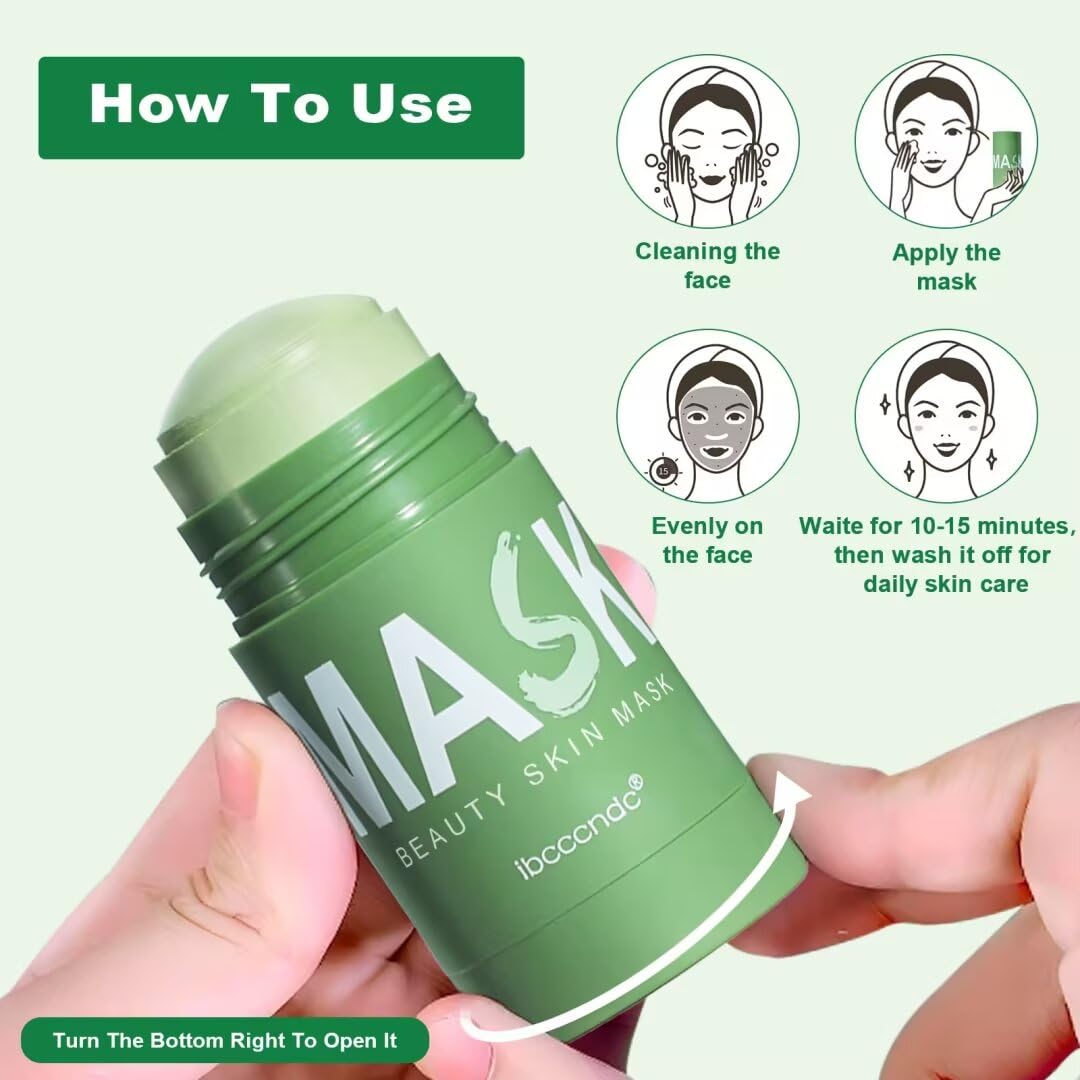 Green Tea Deep Cleansing Face Mask - Blackhead Remover & Pore Minimizing Stick for Purifying, Moisturizing & Oil Control (2 Pack) | Unisex Skincare for Acne-Prone & Oily Skin | Perfect for Daily Detox & Spa Night Routine